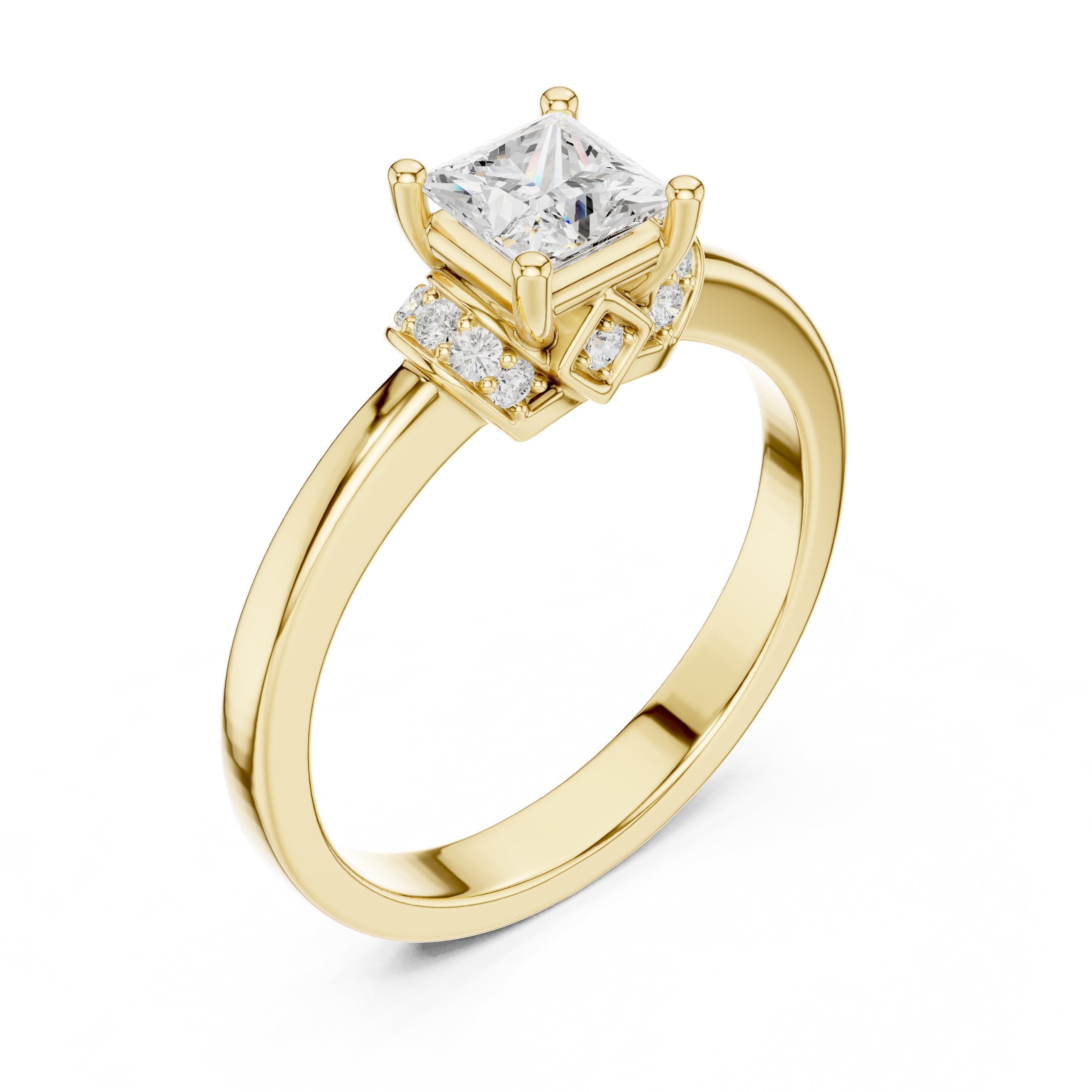 Princess Cut Engagement Ring with Crown Halo Arches in Yellow Gold - VYKA Diamonds