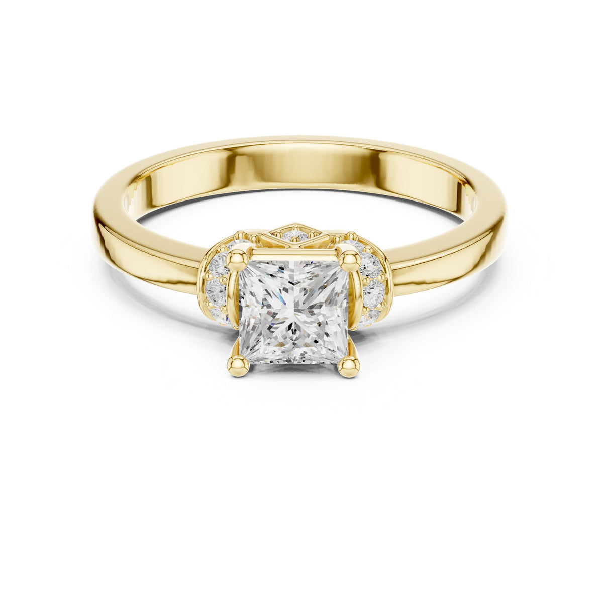 Princess Cut Engagement Ring with Crown Halo Arches
