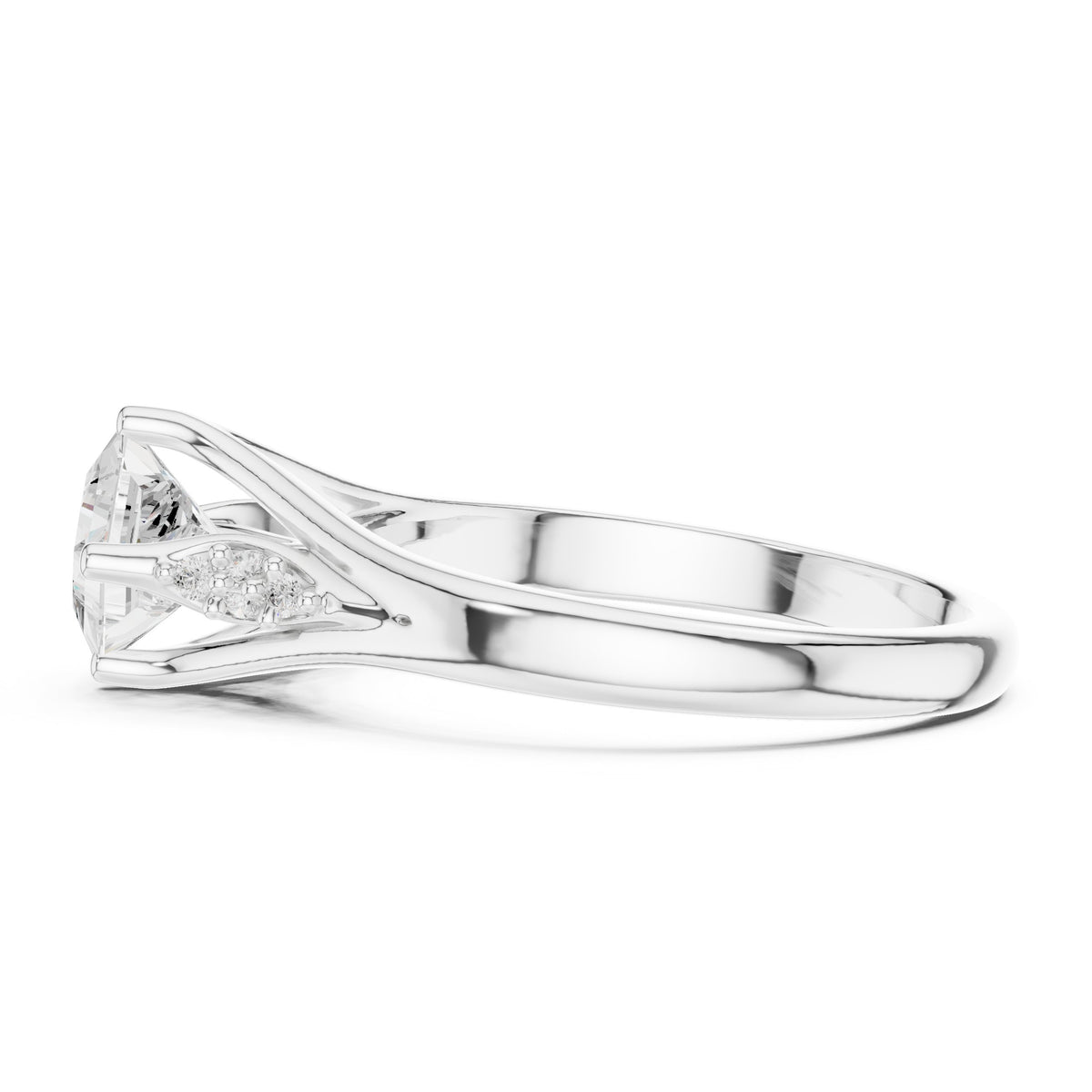 Kite Princess Cut Engagement Ring with Chevron Band and Side Accents