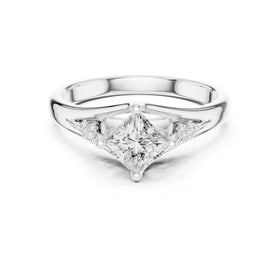 Kite Princess Cut Engagement Ring with Chevron Band and Side Accents