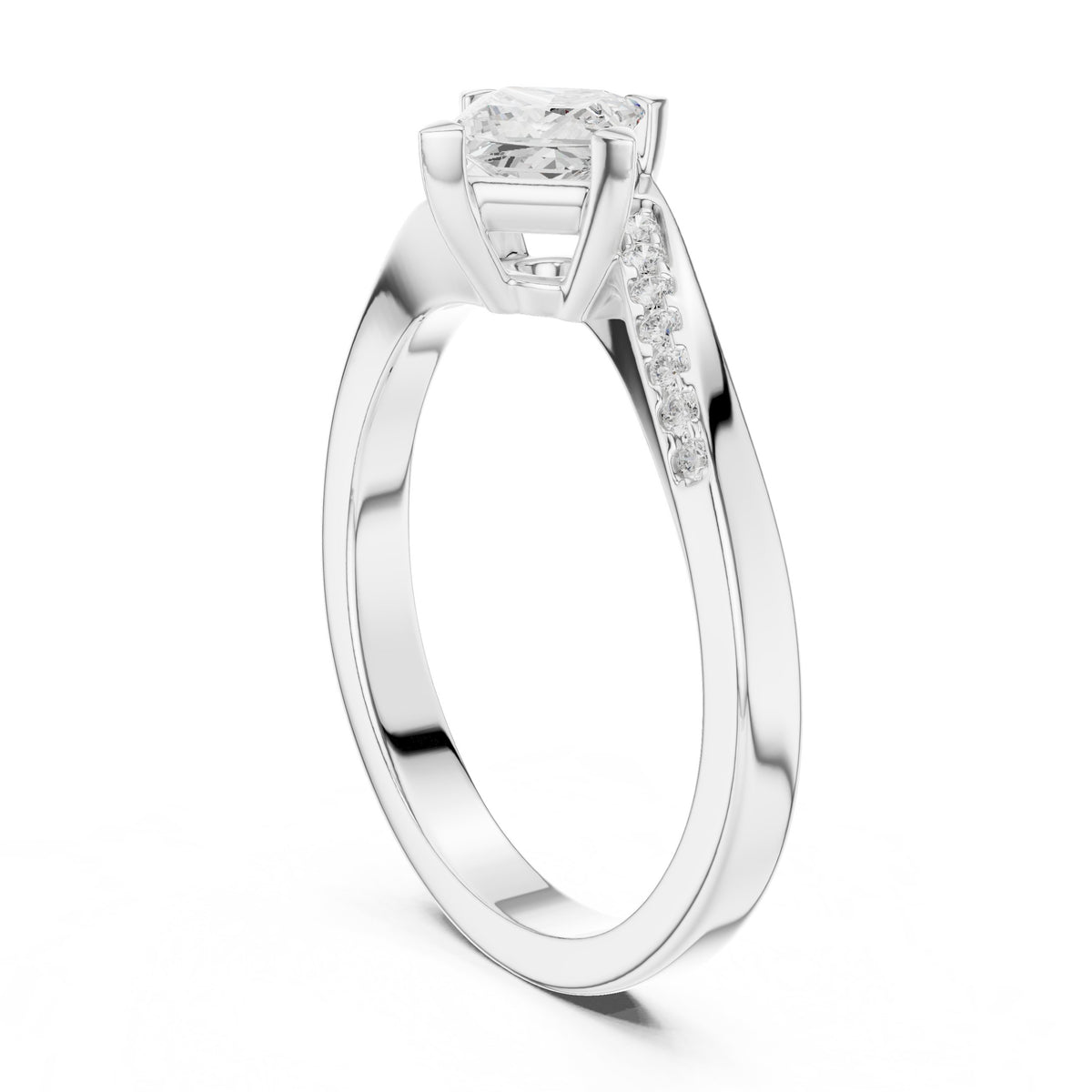 Kite Princess Cut Engagement Ring with Bypass Shank and Side Accents