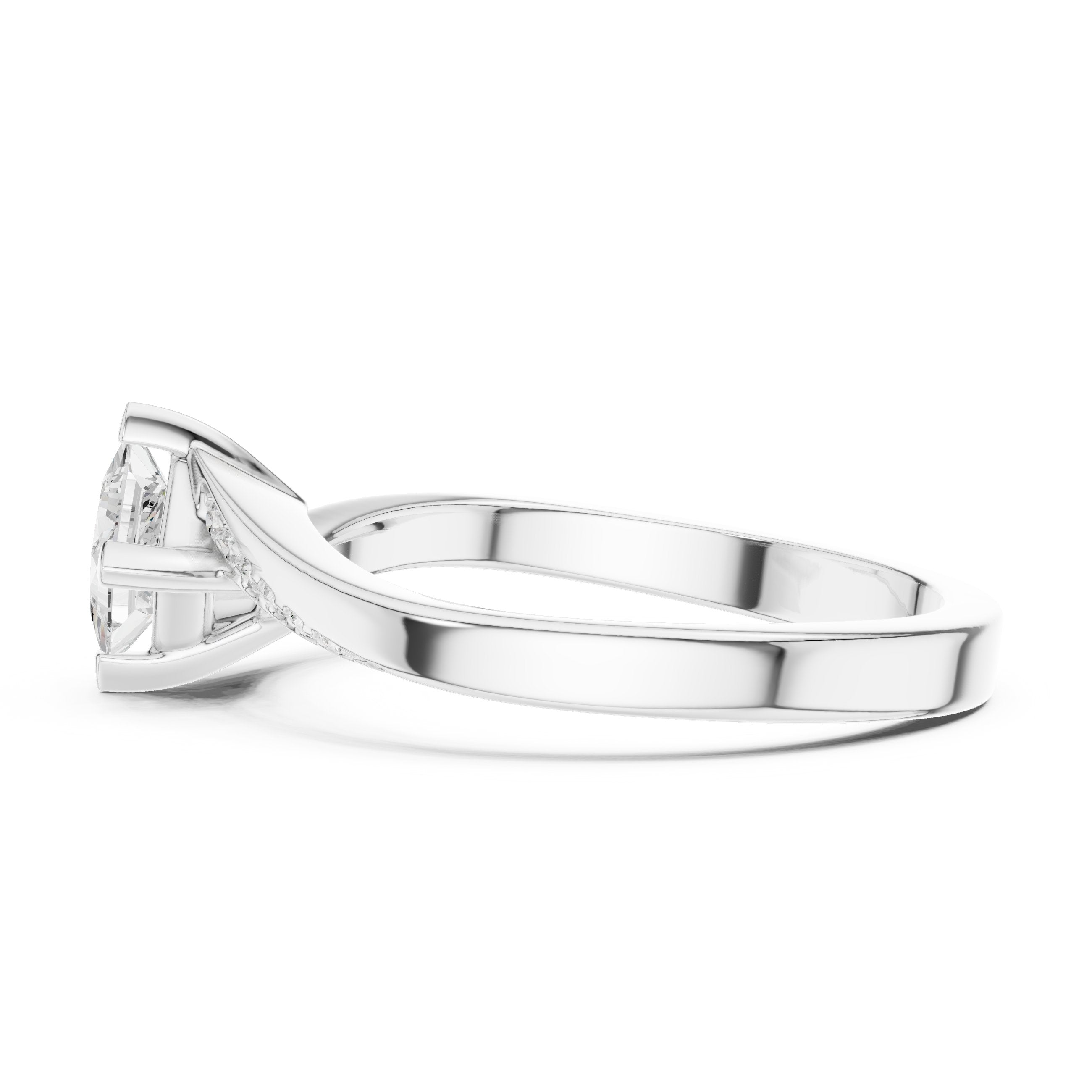 Kite Princess Cut Engagement Ring with Bypass Shank and Side Accents in White Gold - VYKA Diamonds