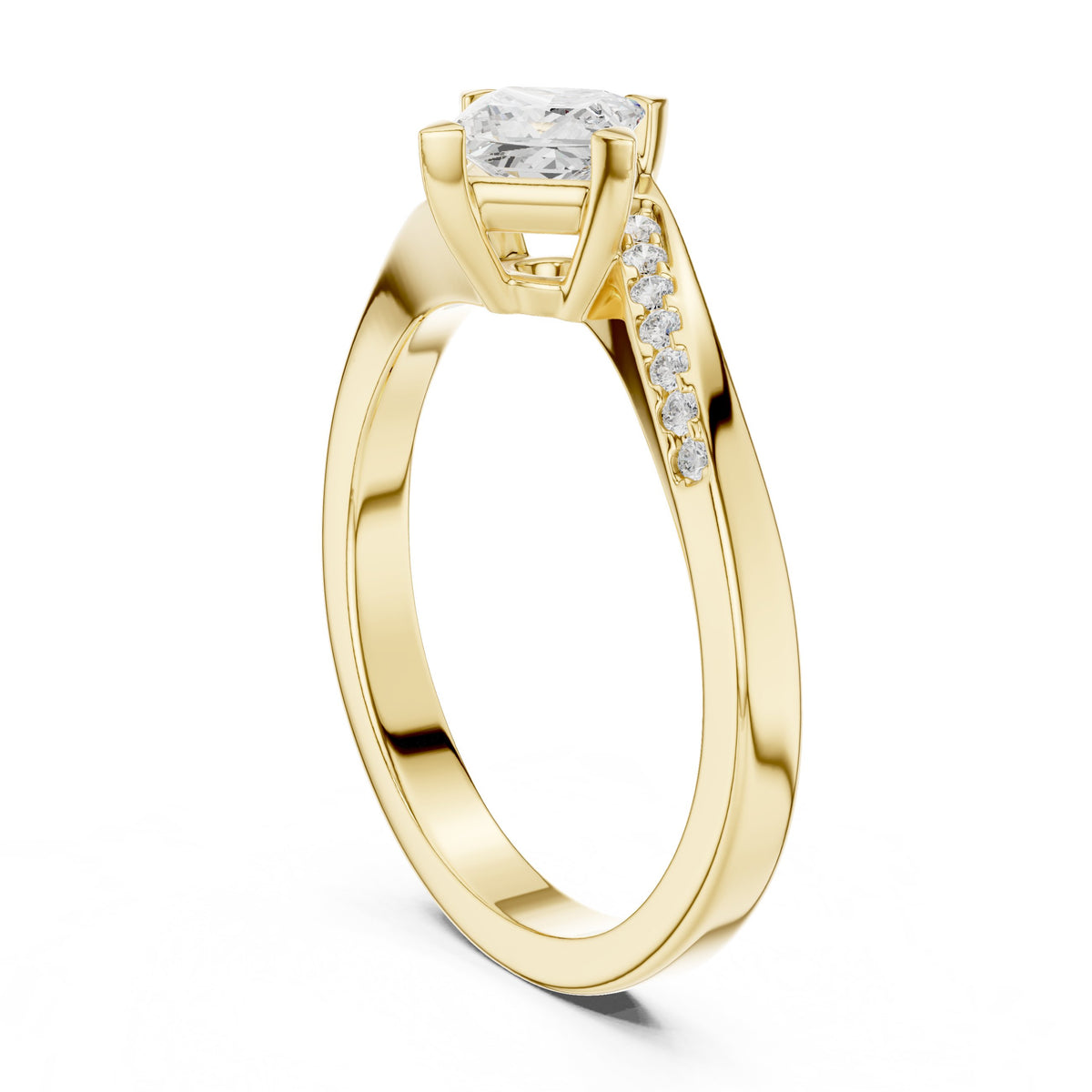 Kite Princess Cut Engagement Ring with Bypass Shank and Side Accents