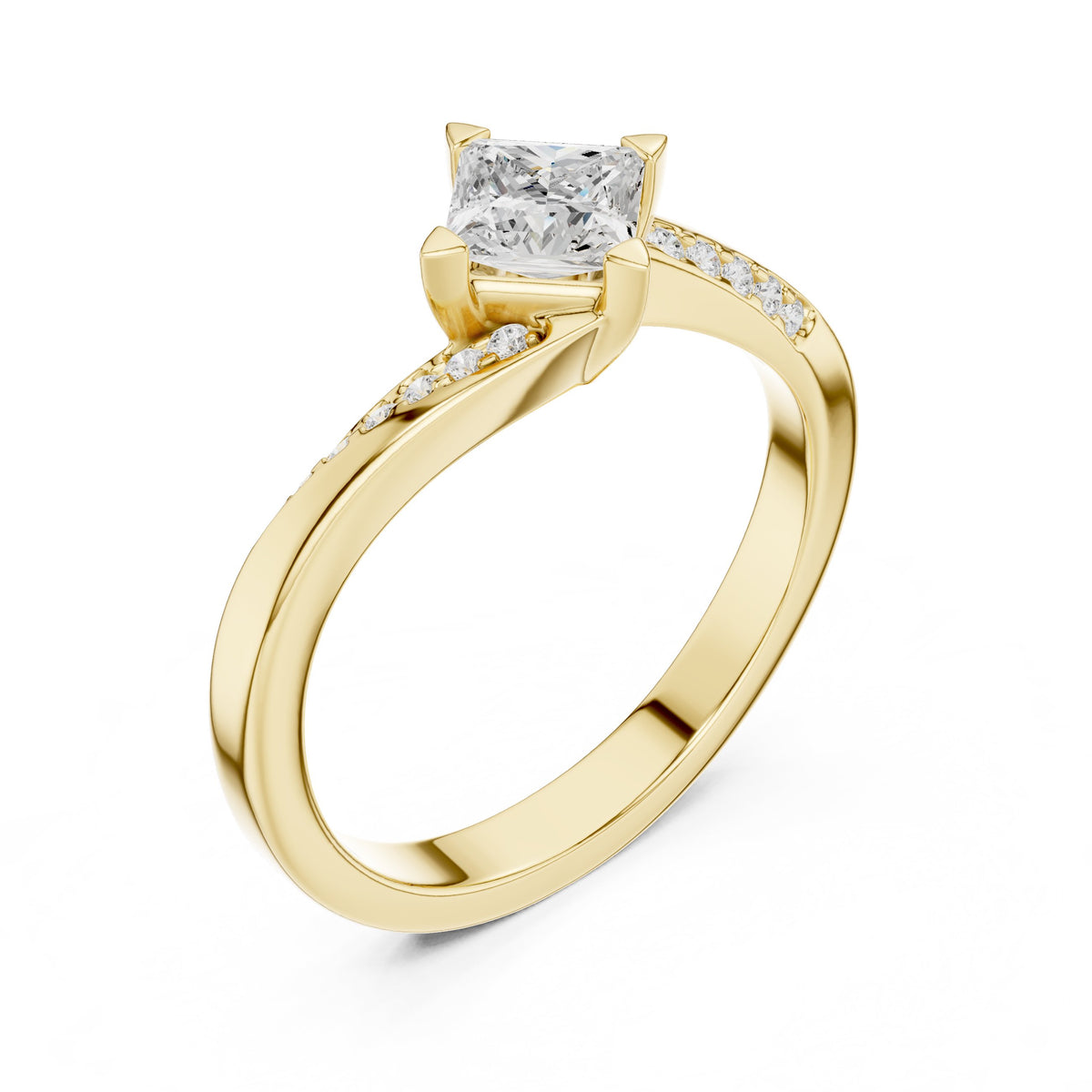Kite Princess Cut Engagement Ring with Bypass Shank and Side Accents