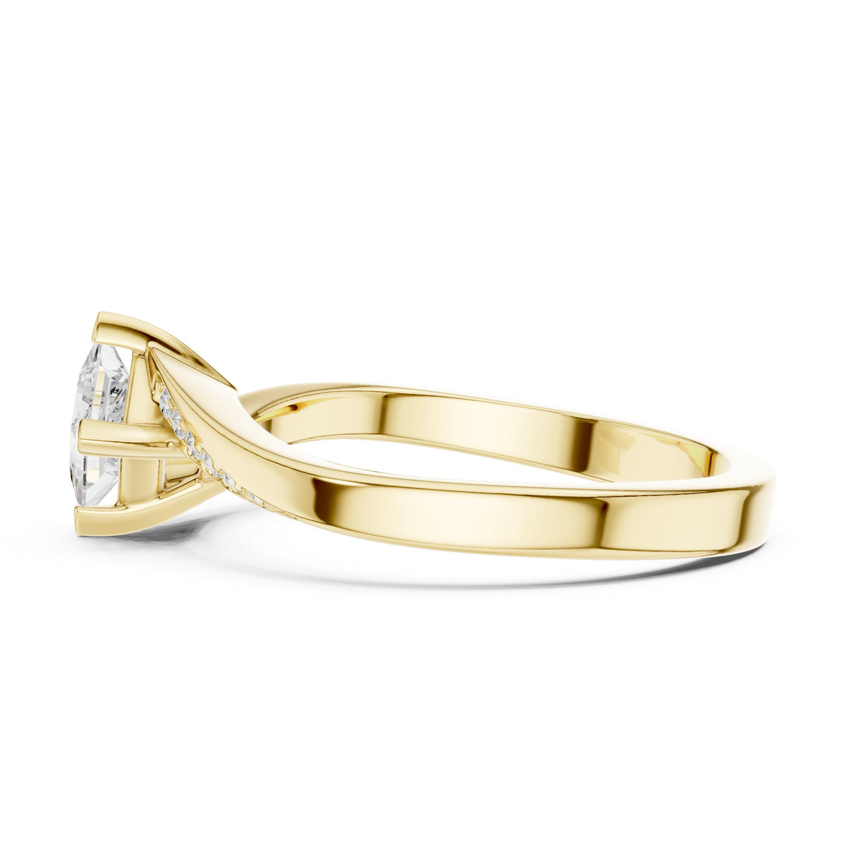 Kite Princess Cut Engagement Ring with Bypass Shank and Side Accents