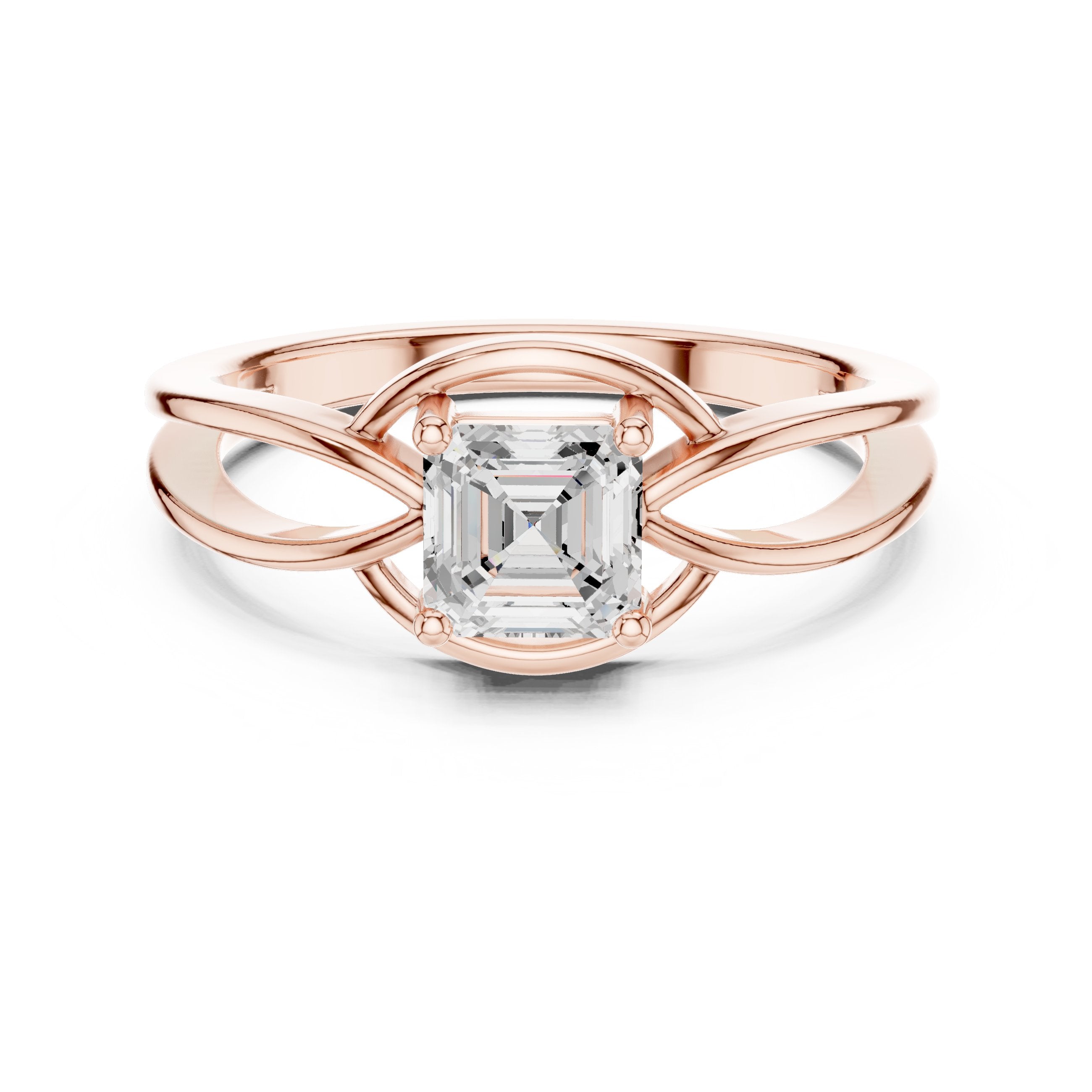 Asscher Cut Infinity Twist Solitaire Engagement Ring in Rose Gold - VYKA Diamonds