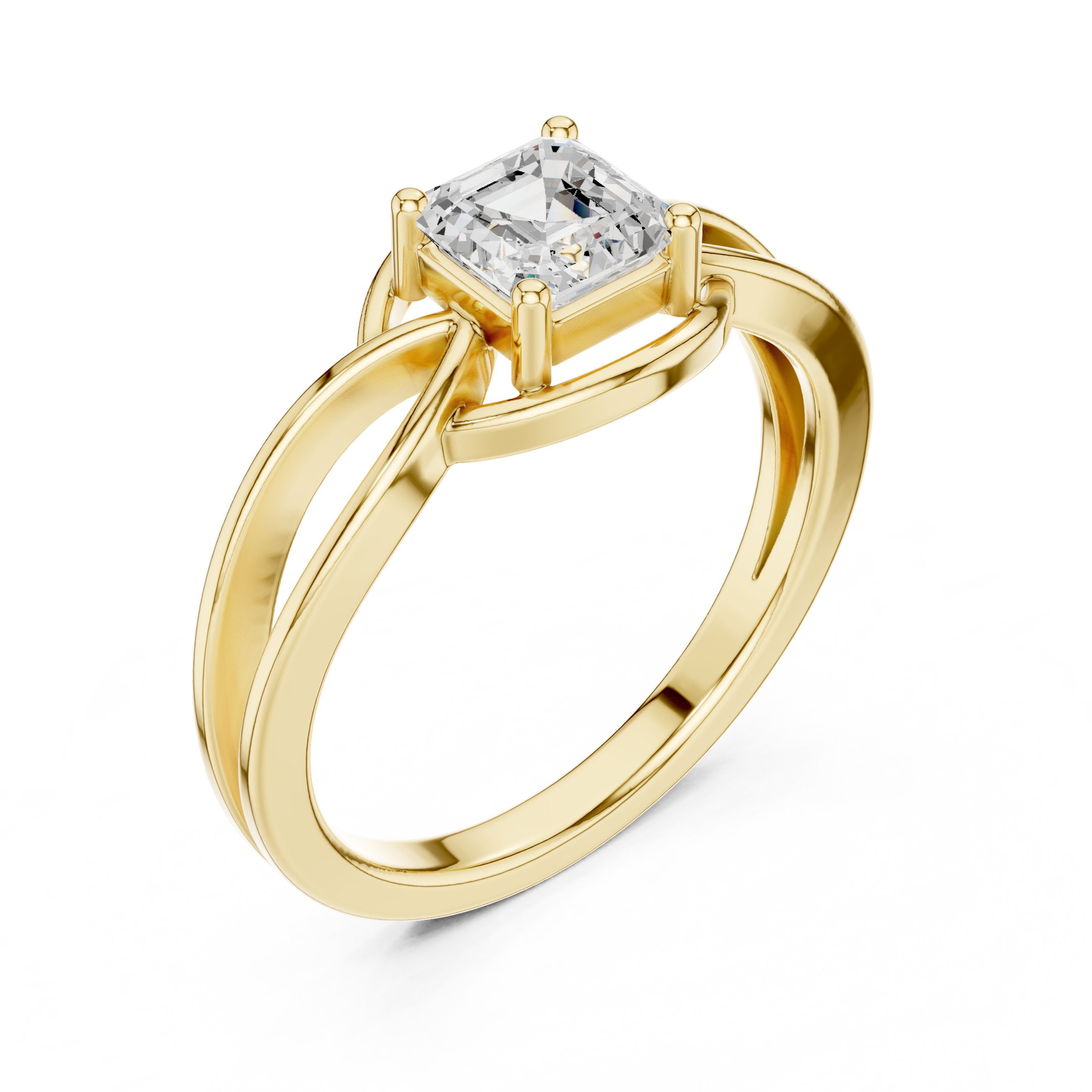 Asscher Cut Infinity Twist Solitaire Engagement Ring in Yellow Gold - VYKA Diamonds