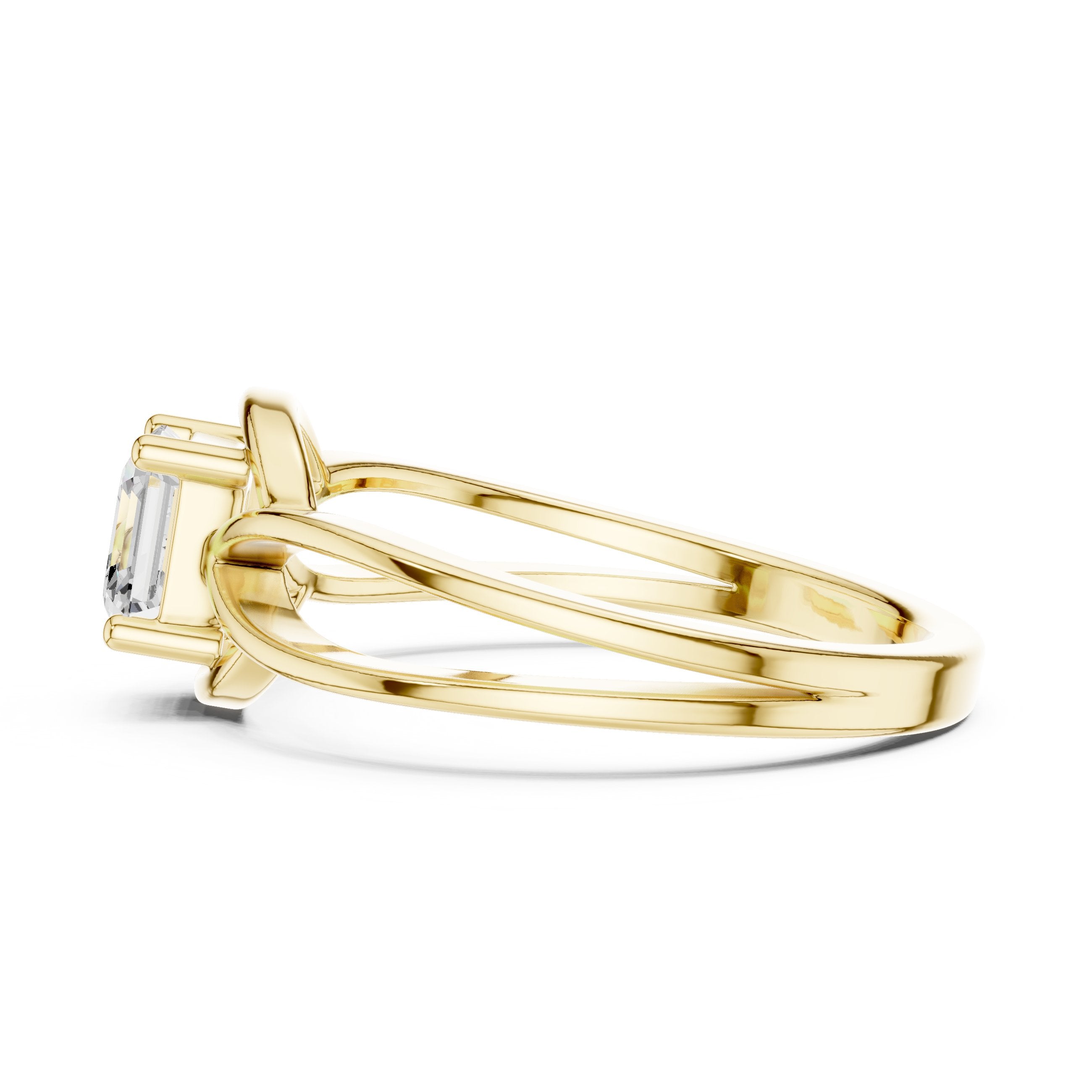 Asscher Cut Infinity Twist Solitaire Engagement Ring in Yellow Gold - VYKA Diamonds