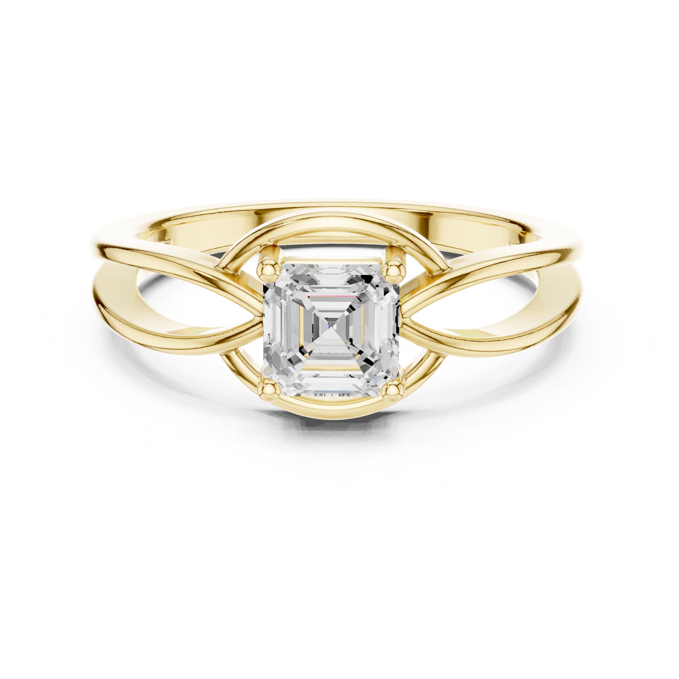 Asscher Cut Infinity Twist Solitaire Engagement Ring in Yellow Gold - VYKA Diamonds