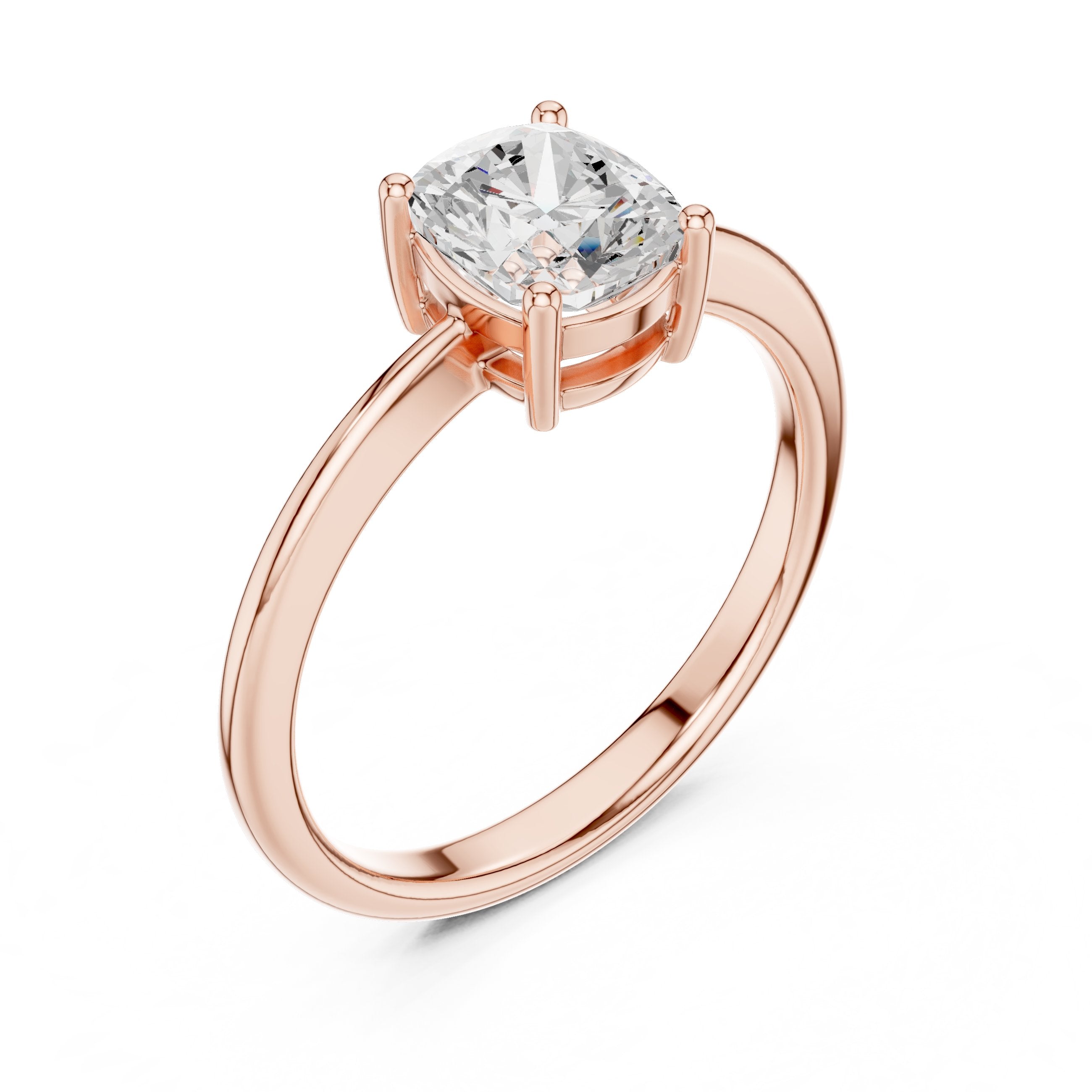 Cushion Cut Solitaire Engagement Ring in 18K Gold in Rose Gold - VYKA Diamonds