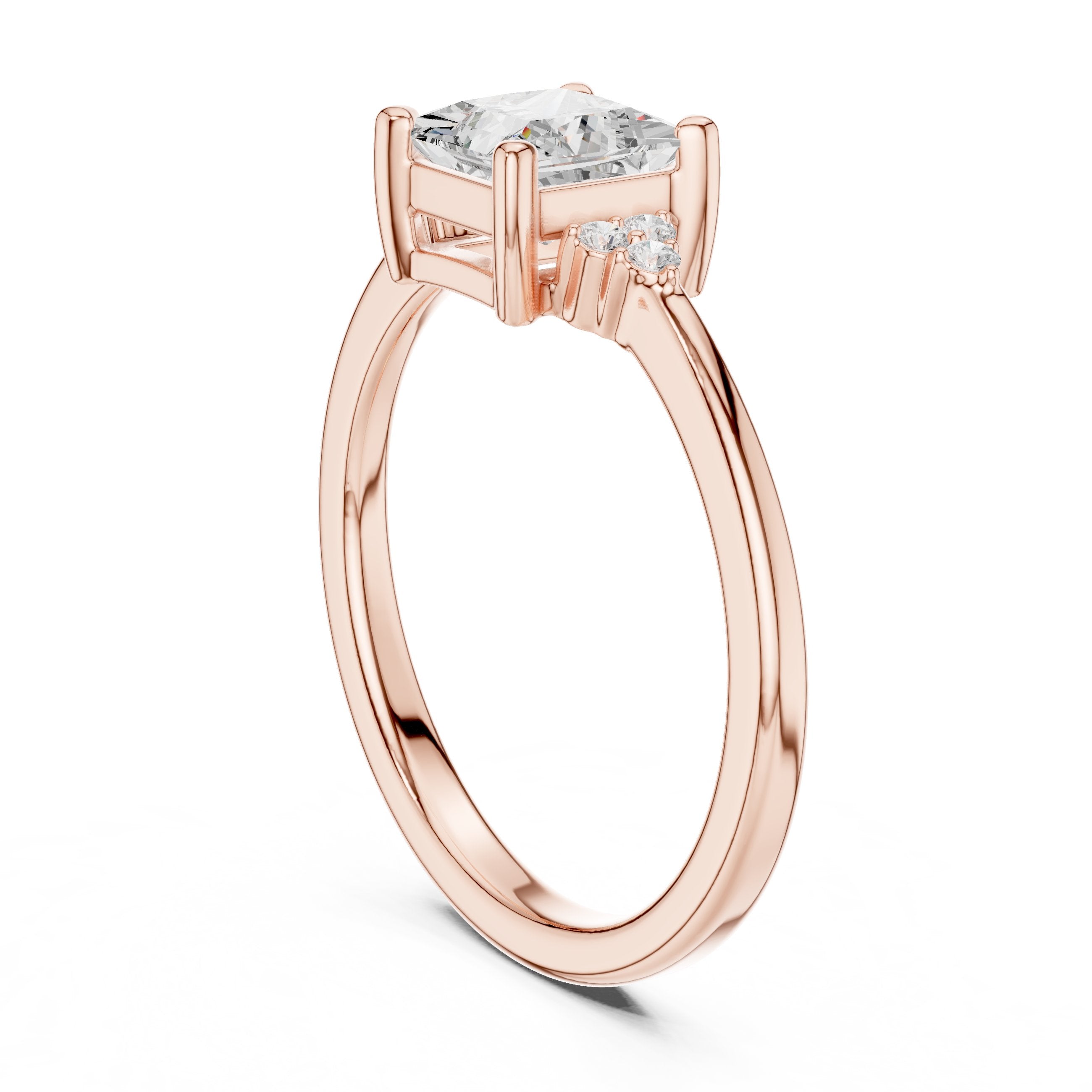 Princess Cut Engagement Ring with Side Cluster Accents in Rose Gold - VYKA Diamonds