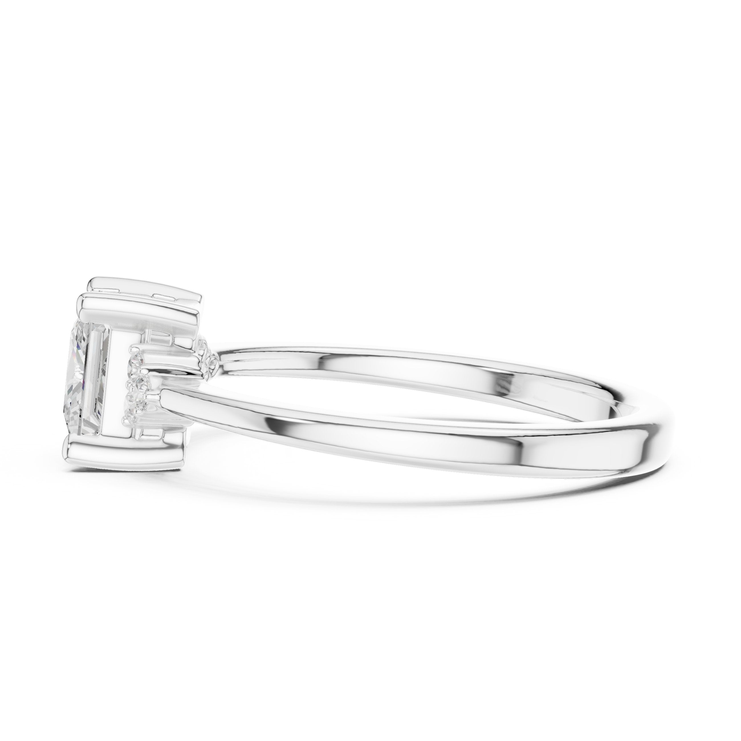 Princess Cut Engagement Ring with Side Cluster Accents in White Gold - VYKA Diamonds