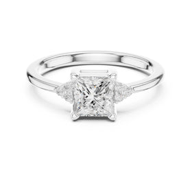 Princess Cut Engagement Ring with Side Cluster Accents