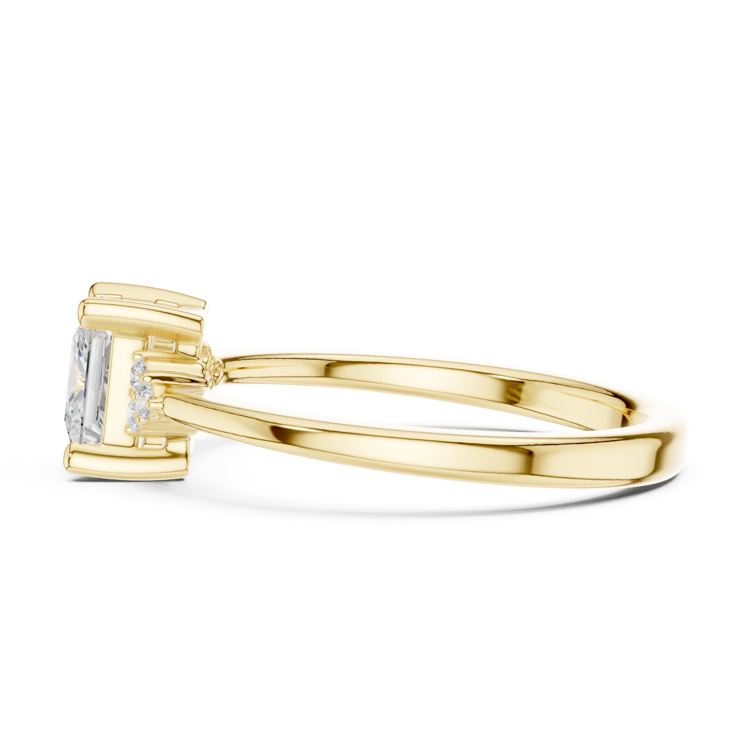Princess Cut Engagement Ring with Side Cluster Accents in Yellow Gold - VYKA Diamonds