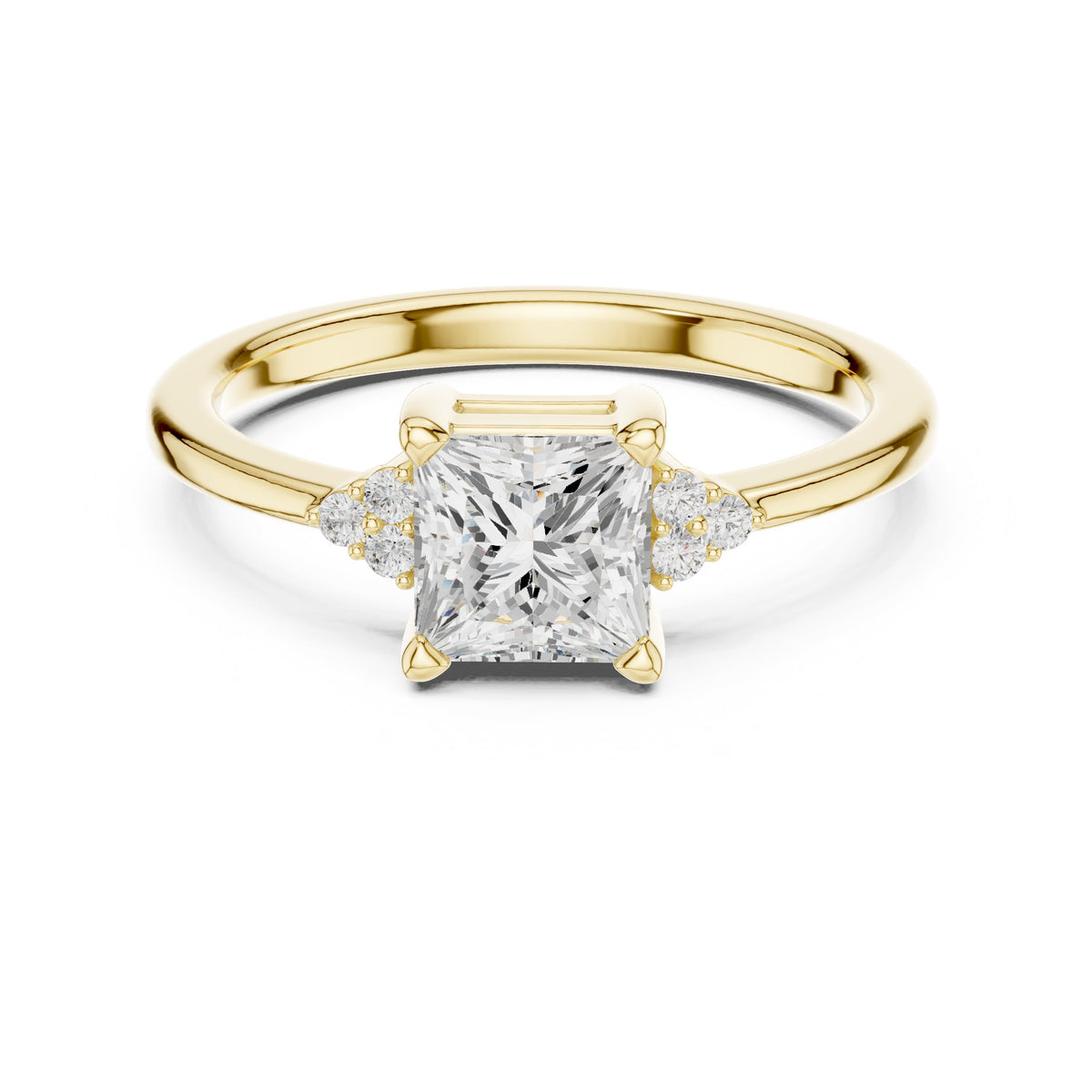 Princess Cut Engagement Ring with Side Cluster Accents