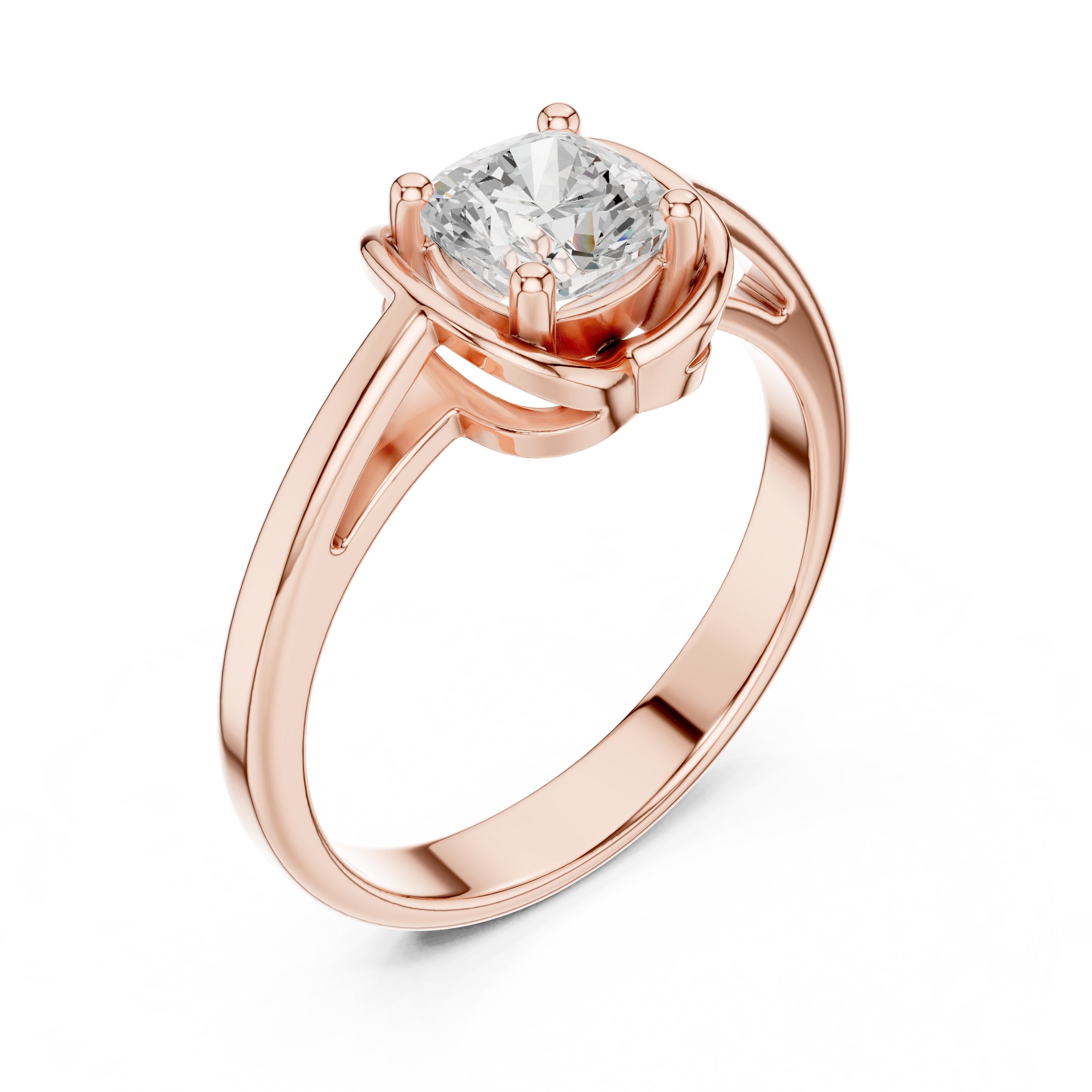 Cushion Cut Half Bezel Solitaire Engagement Ring in Rose Gold - VYKA Diamonds