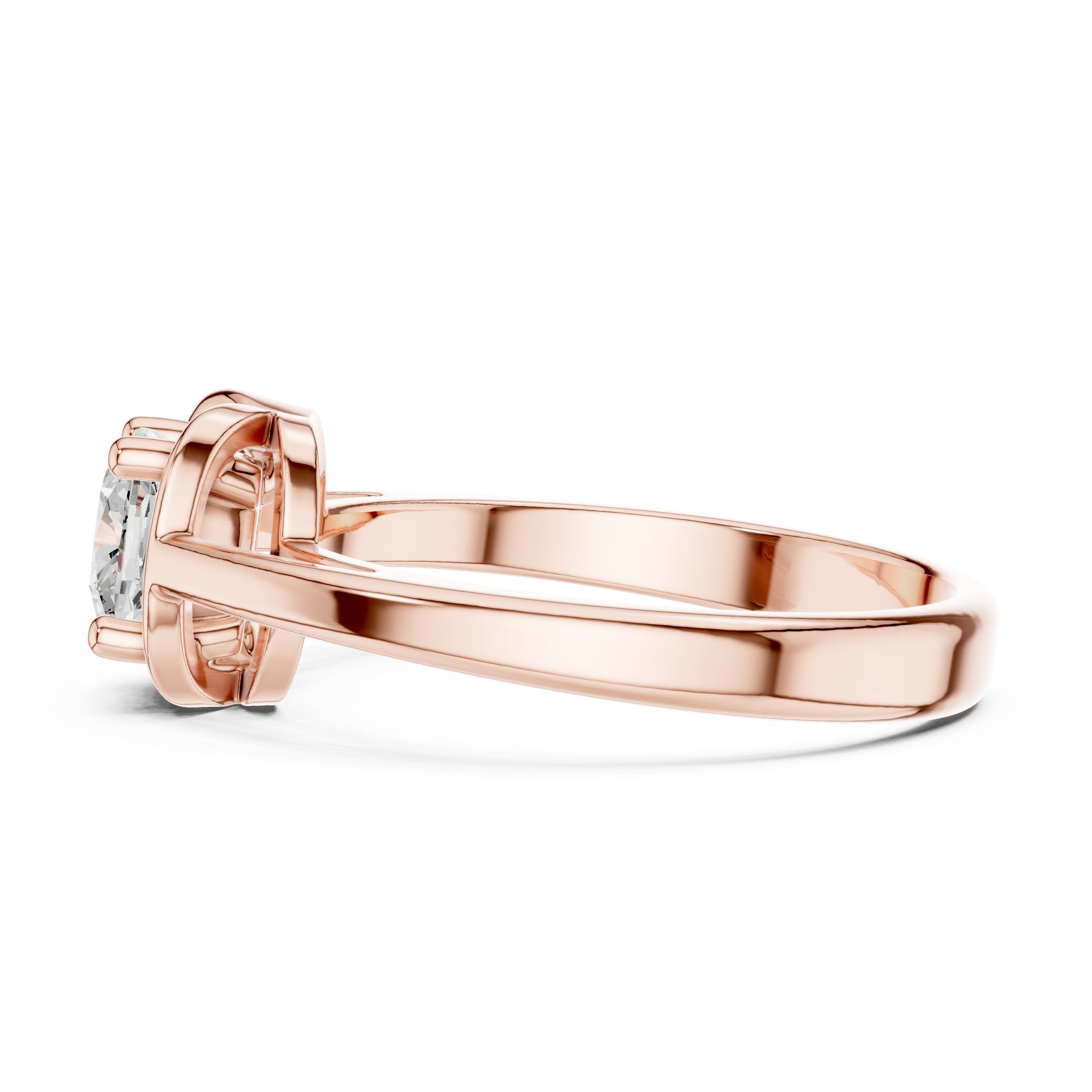 Cushion Cut Half Bezel Solitaire Engagement Ring in Rose Gold - VYKA Diamonds