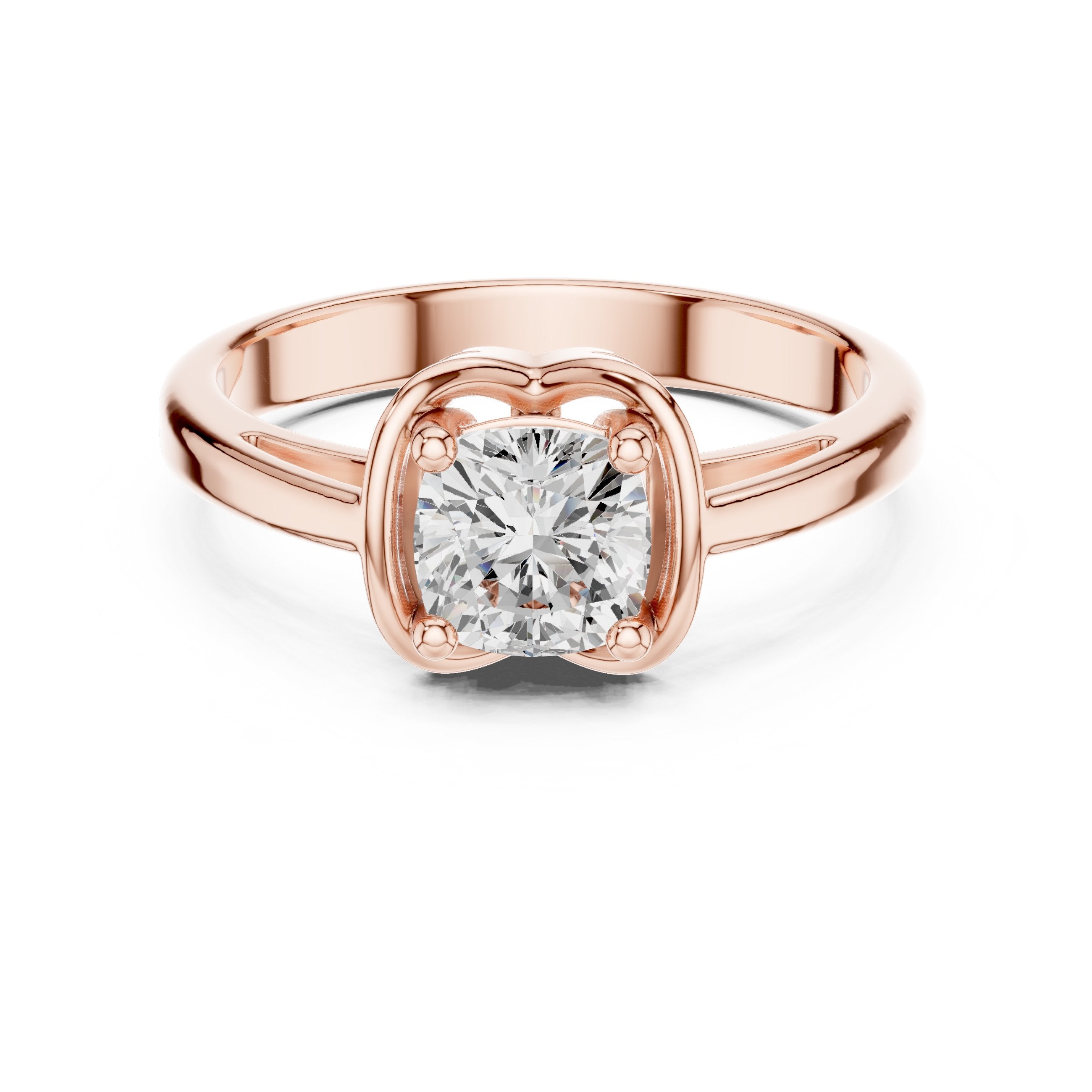 Cushion Cut Half Bezel Solitaire Engagement Ring in Rose Gold - VYKA Diamonds