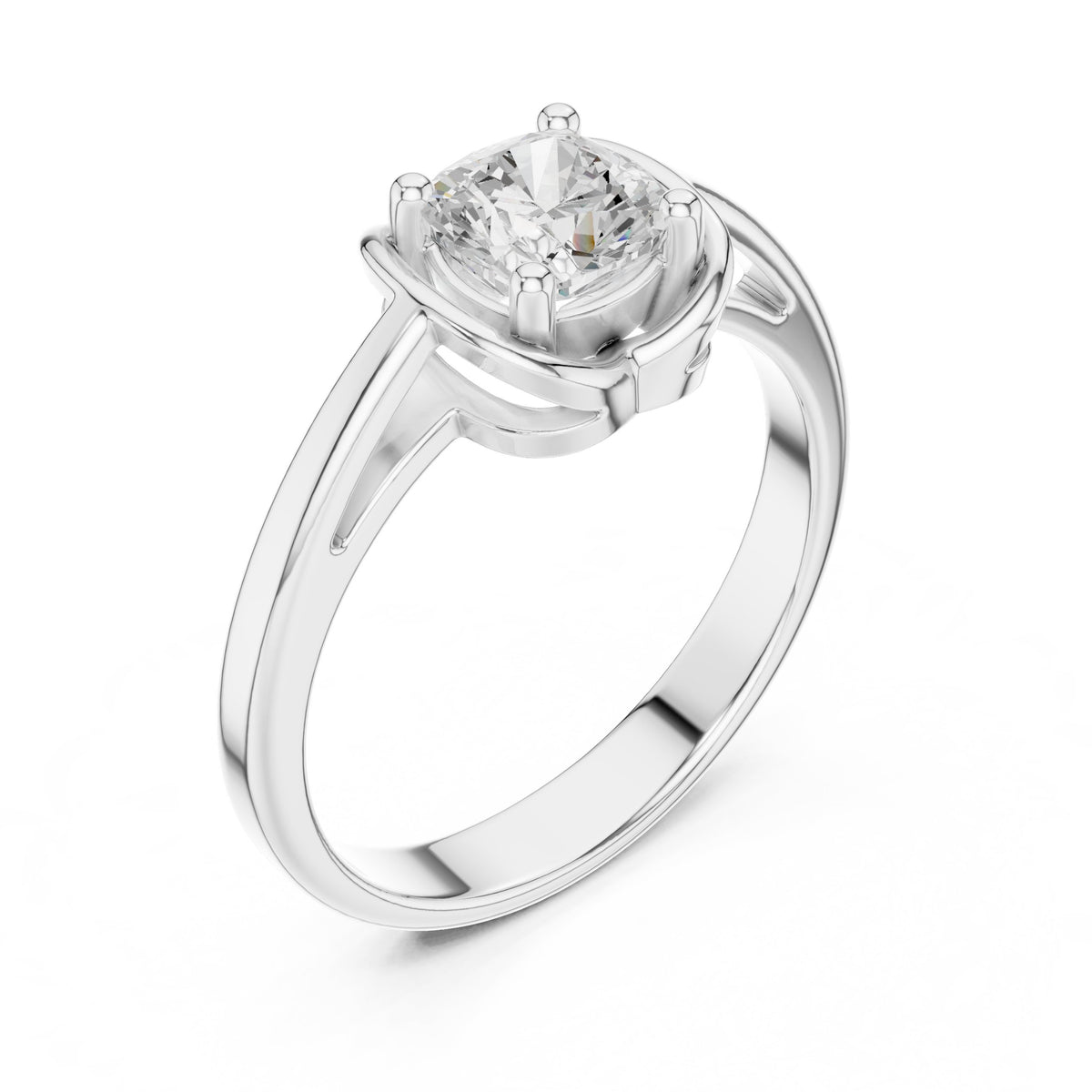 Cushion Cut Half Bezel Solitaire Engagement Ring
