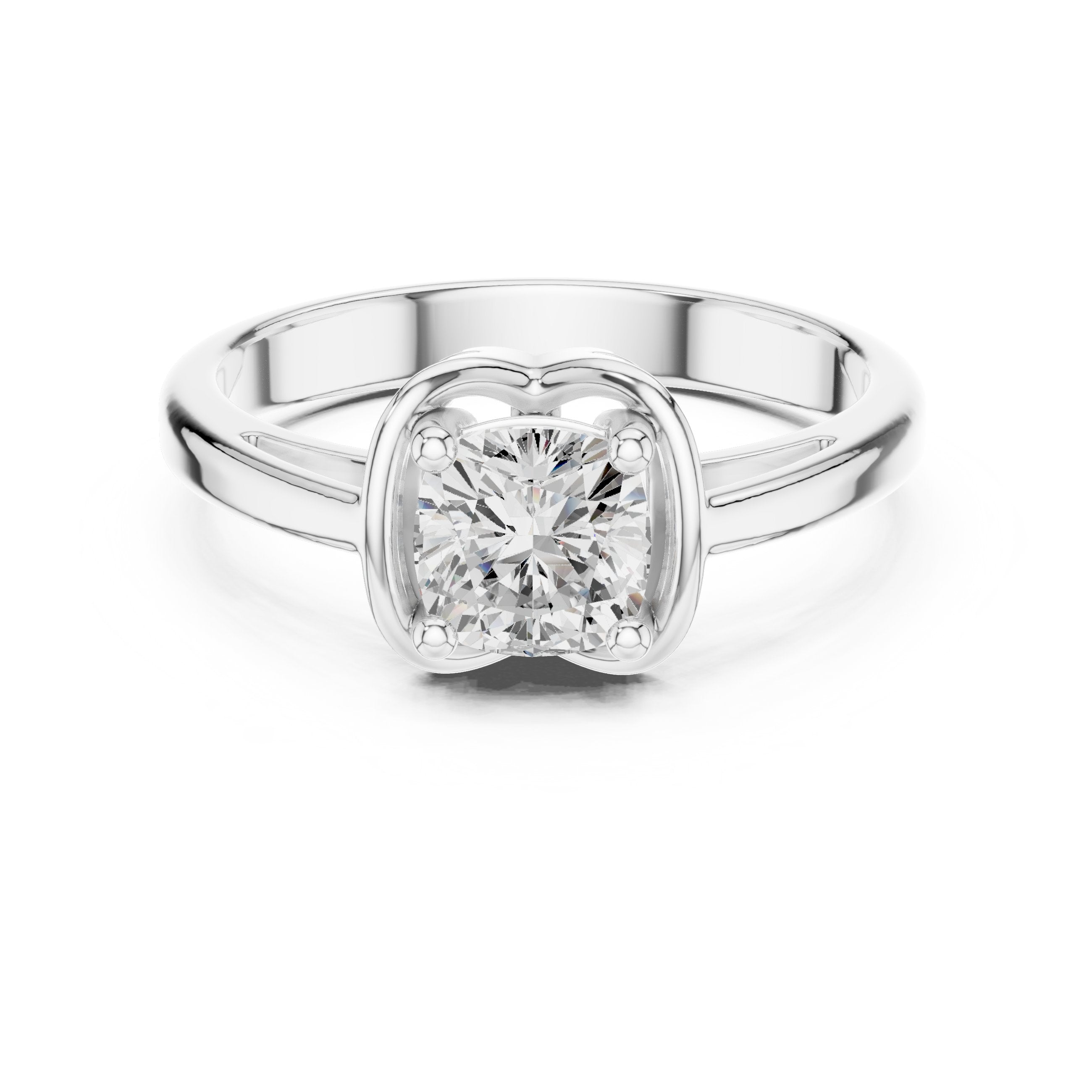 Cushion Cut Half Bezel Solitaire Engagement Ring in White Gold - VYKA Diamonds
