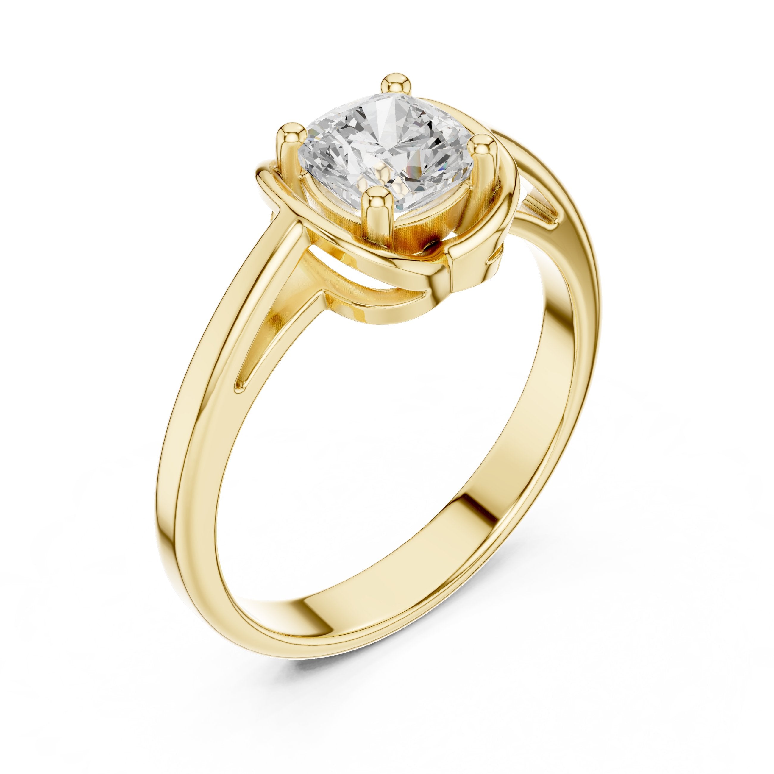 Cushion Cut Half Bezel Solitaire Engagement Ring in Yellow Gold - VYKA Diamonds