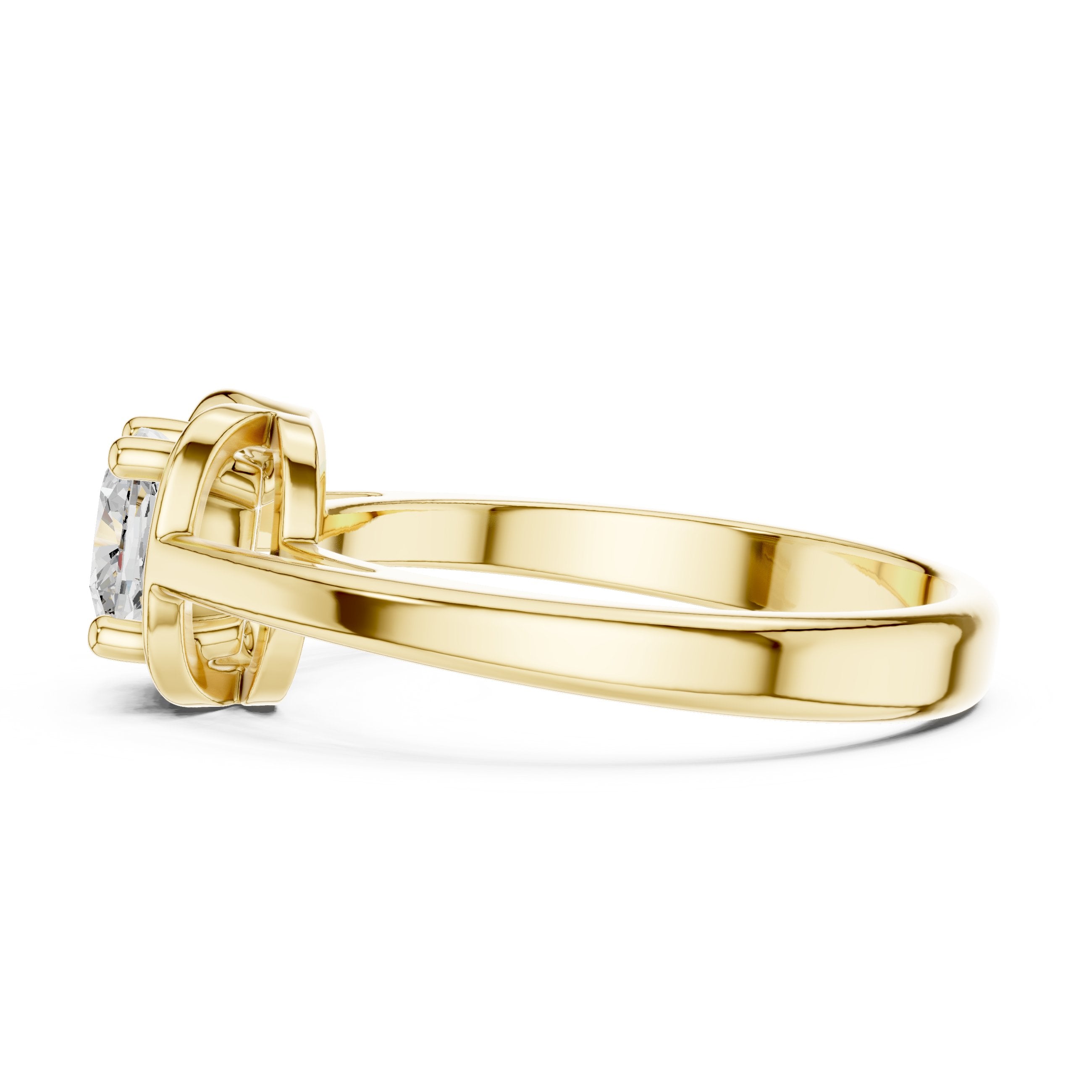Cushion Cut Half Bezel Solitaire Engagement Ring in Yellow Gold - VYKA Diamonds