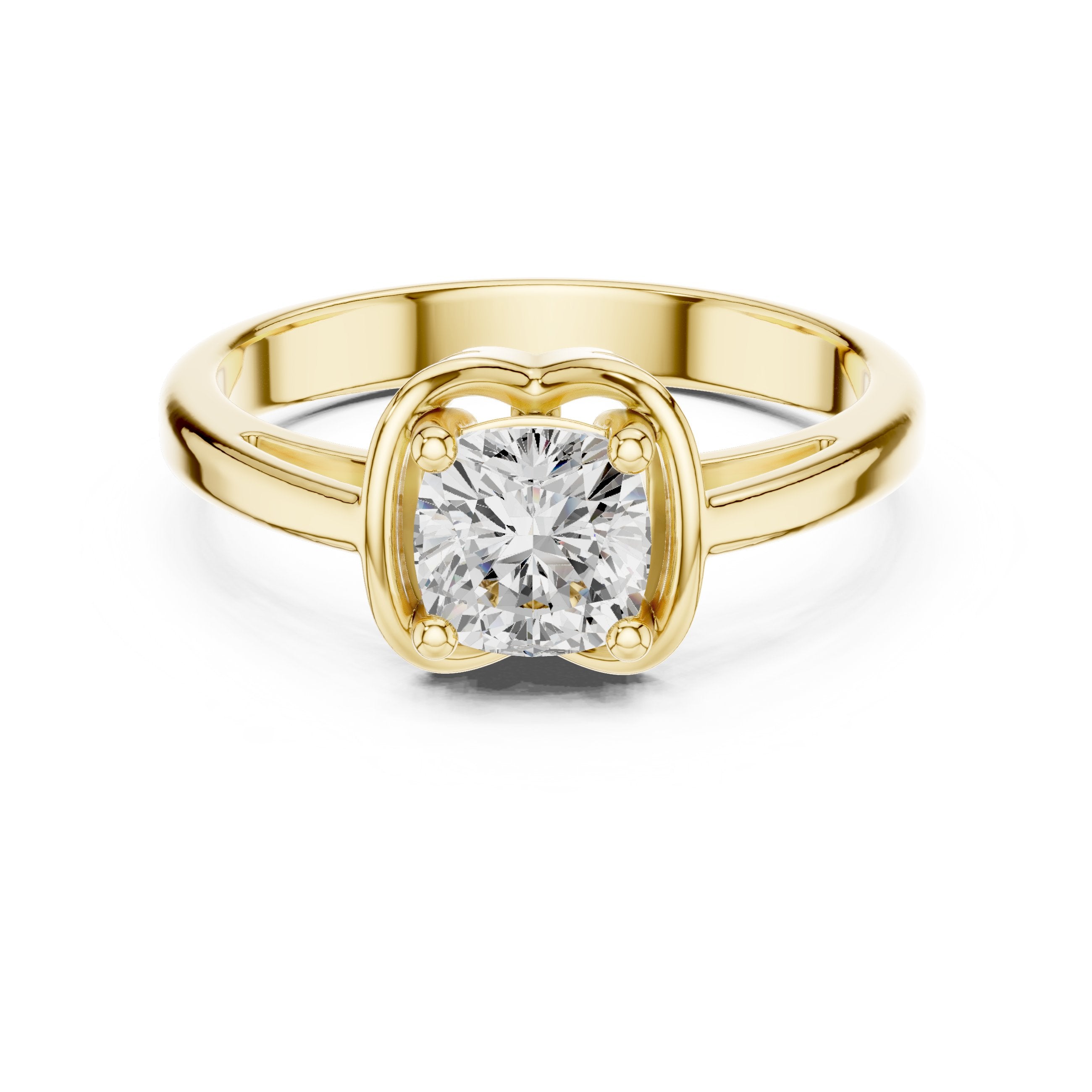 Cushion Cut Half Bezel Solitaire Engagement Ring in Yellow Gold - VYKA Diamonds