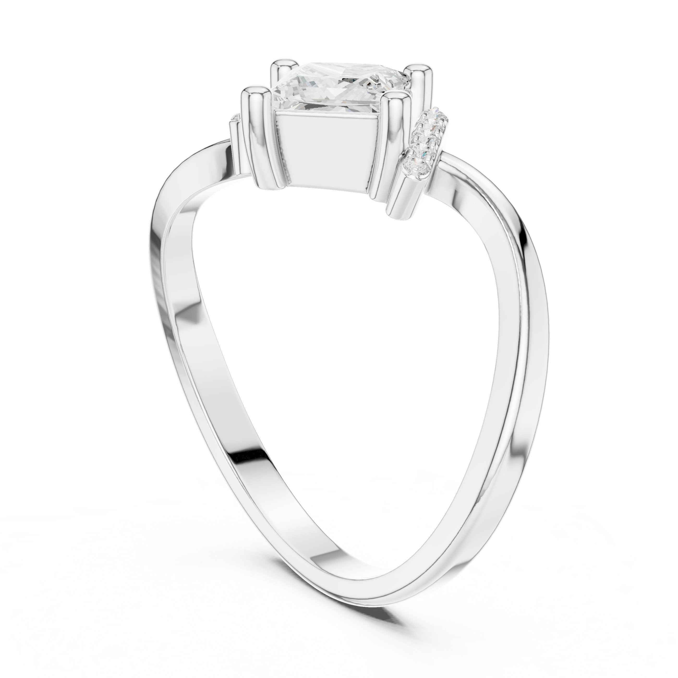 Kite Princess Cut Engagement Ring with Twisted Shank in White Gold - VYKA Diamonds