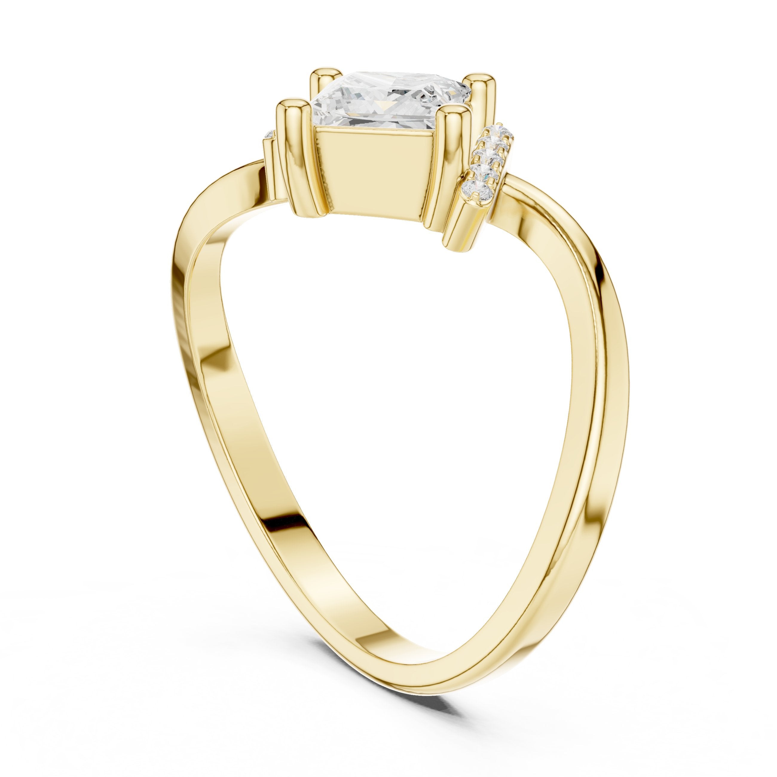 Kite Princess Cut Engagement Ring with Twisted Shank in Yellow Gold - VYKA Diamonds