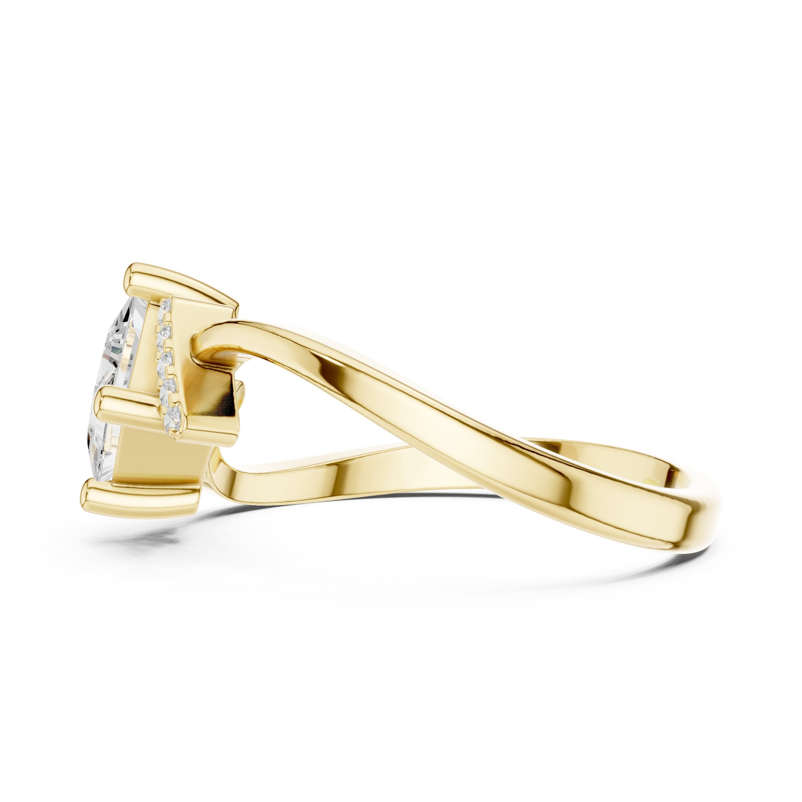 Kite Princess Cut Engagement Ring with Twisted Shank in Yellow Gold - VYKA Diamonds