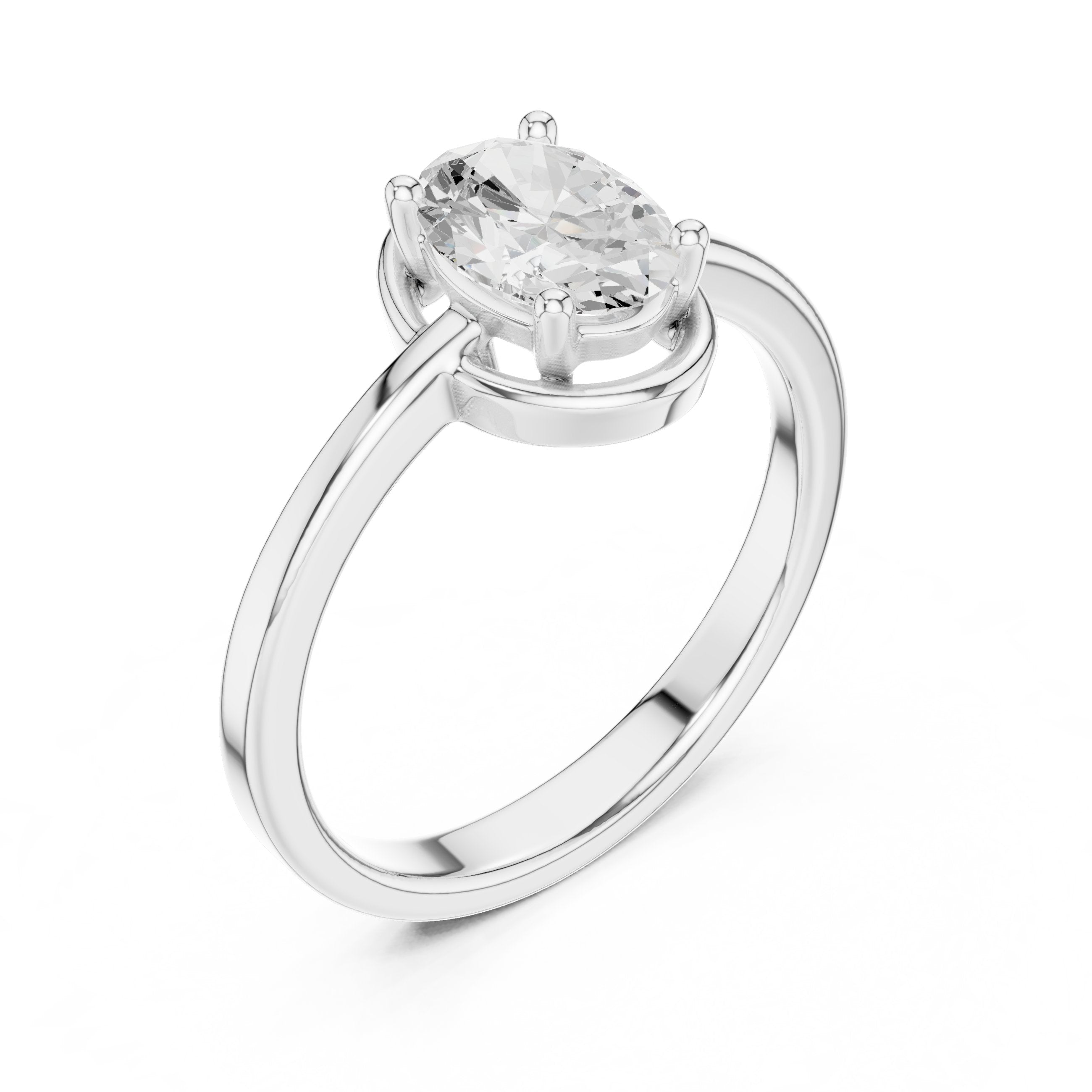 Oval Diamond Bezel Set Solitaire Engagement Ring in White Gold - VYKA Diamonds