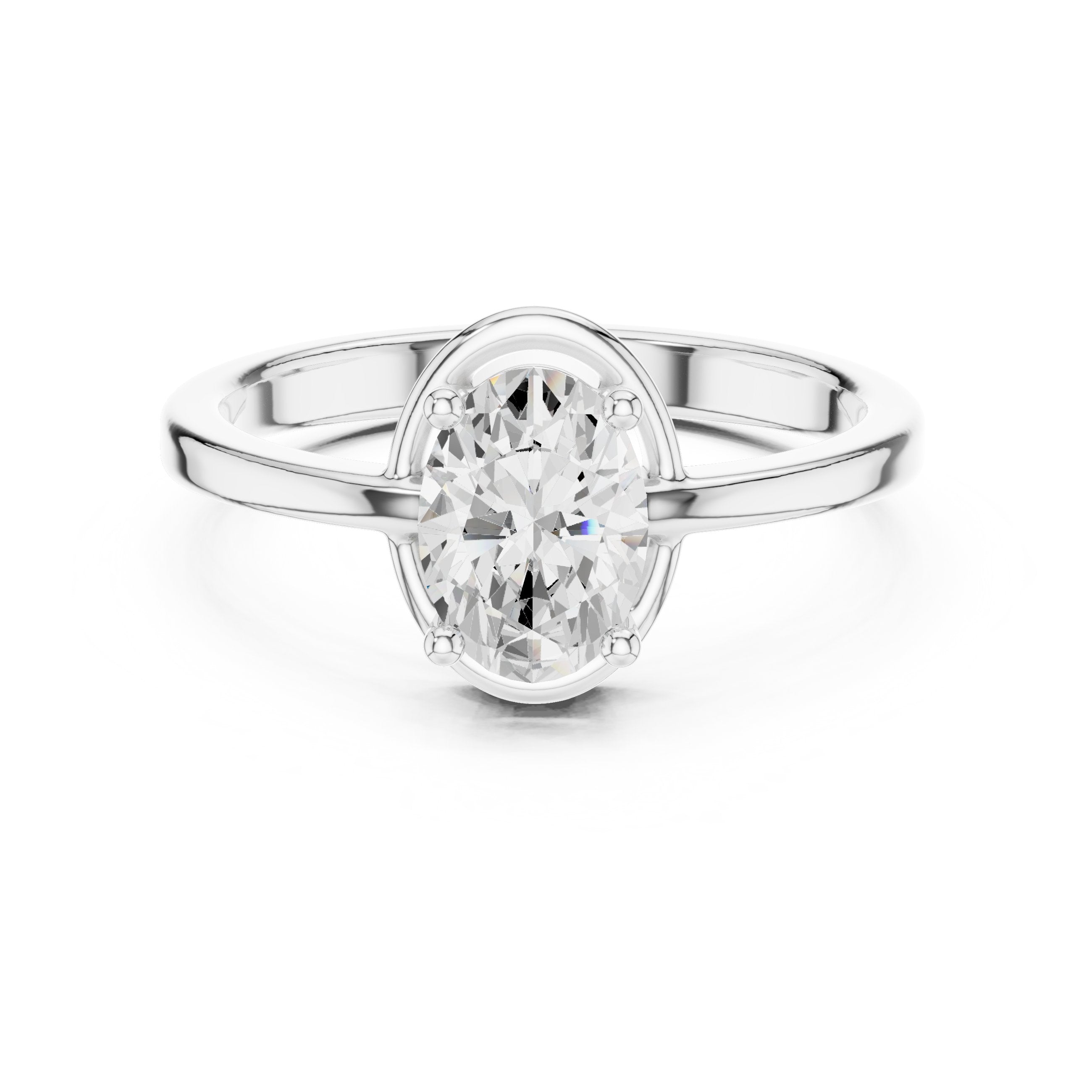 Oval Diamond Bezel Set Solitaire Engagement Ring in White Gold - VYKA Diamonds