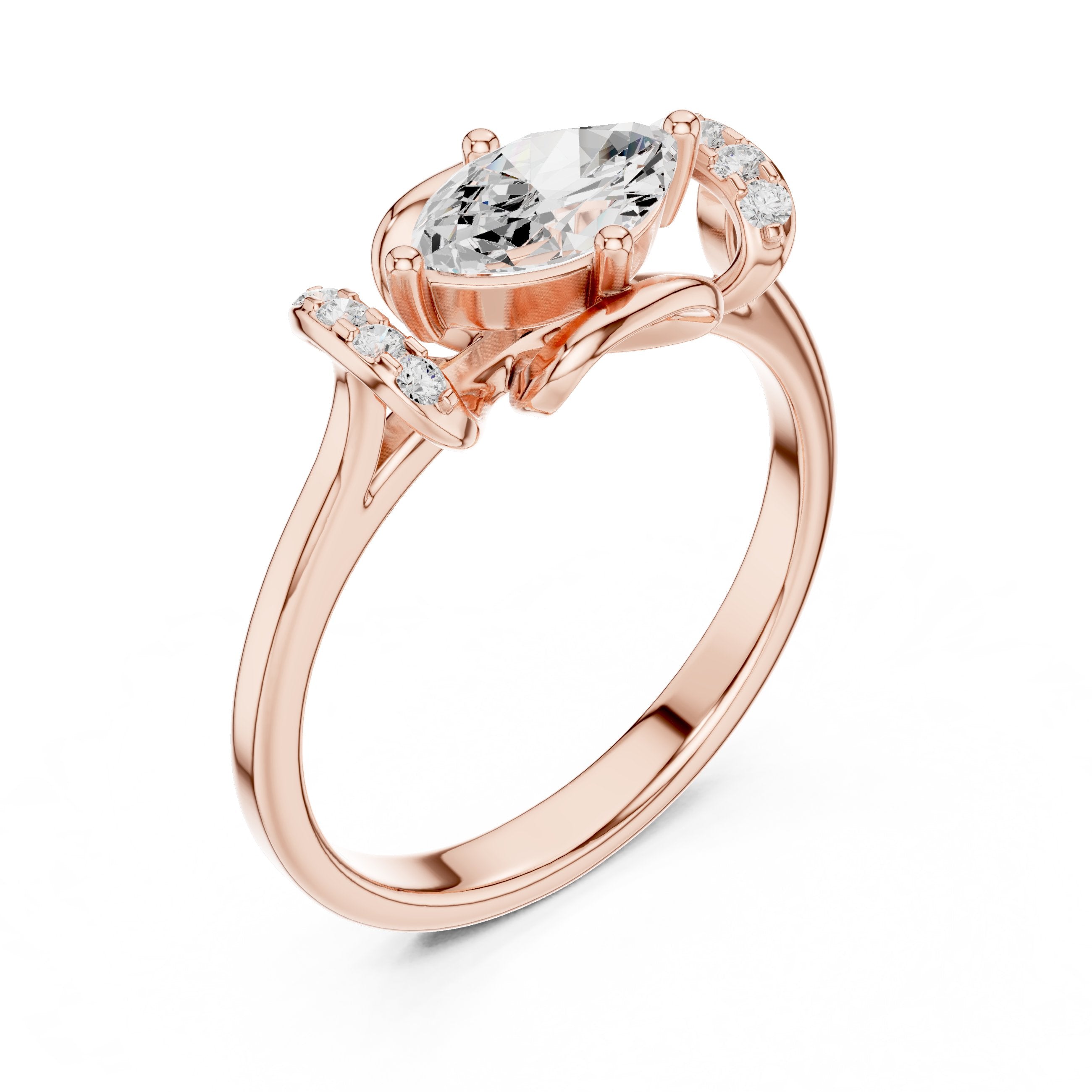 Marquise Diamond Hidden Halo Engagement Ring in Rose Gold - VYKA Diamonds