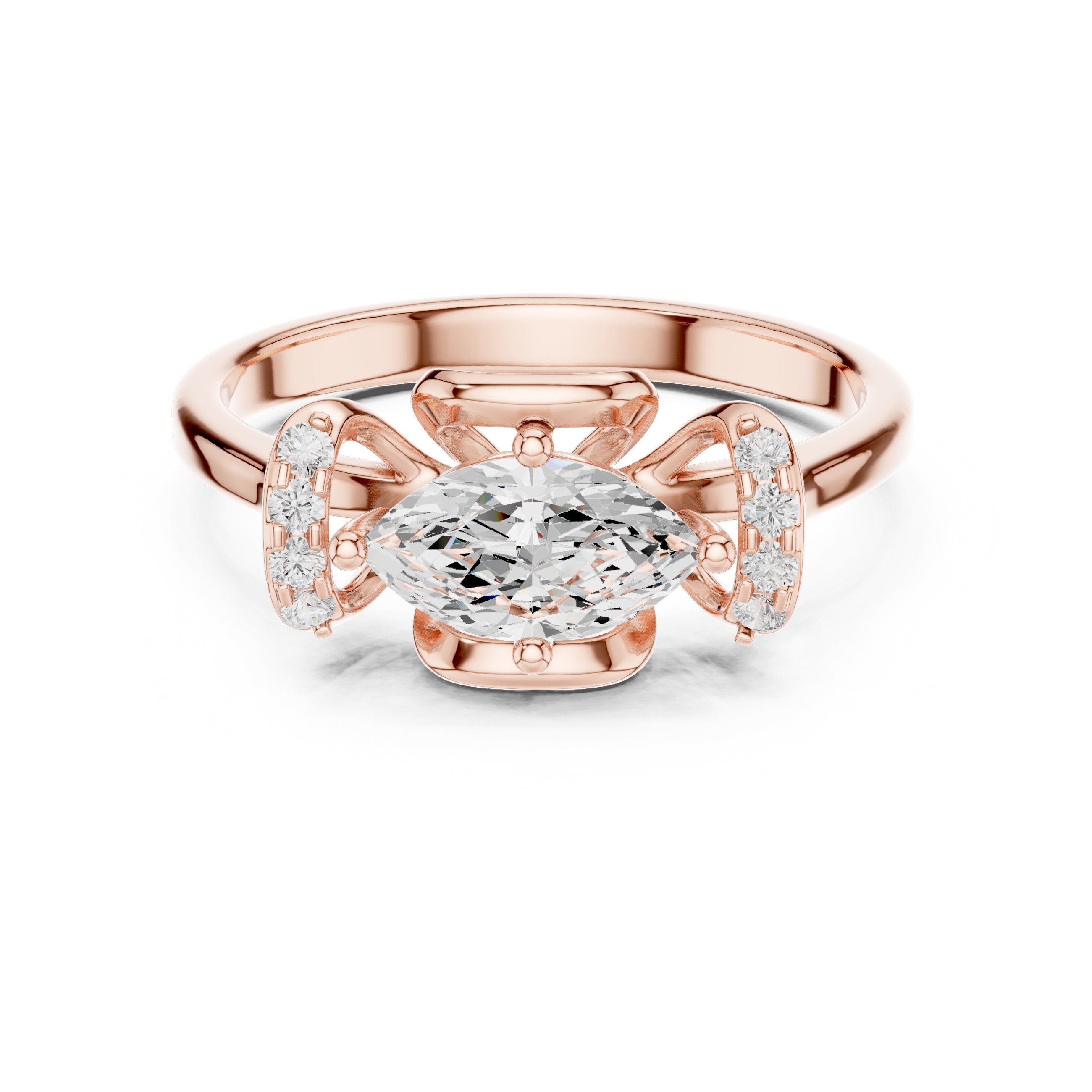 Marquise Diamond Hidden Halo Engagement Ring in Rose Gold - VYKA Diamonds