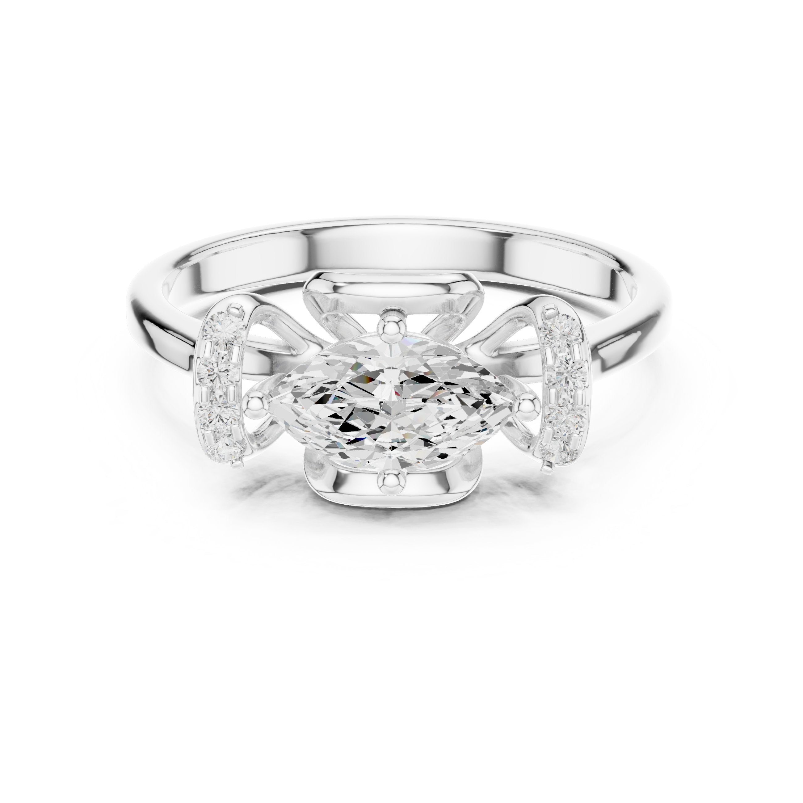 Marquise Diamond Hidden Halo Engagement Ring in White Gold - VYKA Diamonds