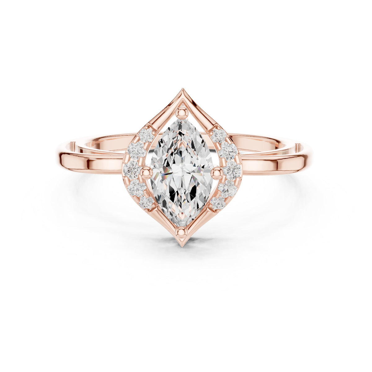 Marquise Cut Diamond-Shape Halo Engagement Ring