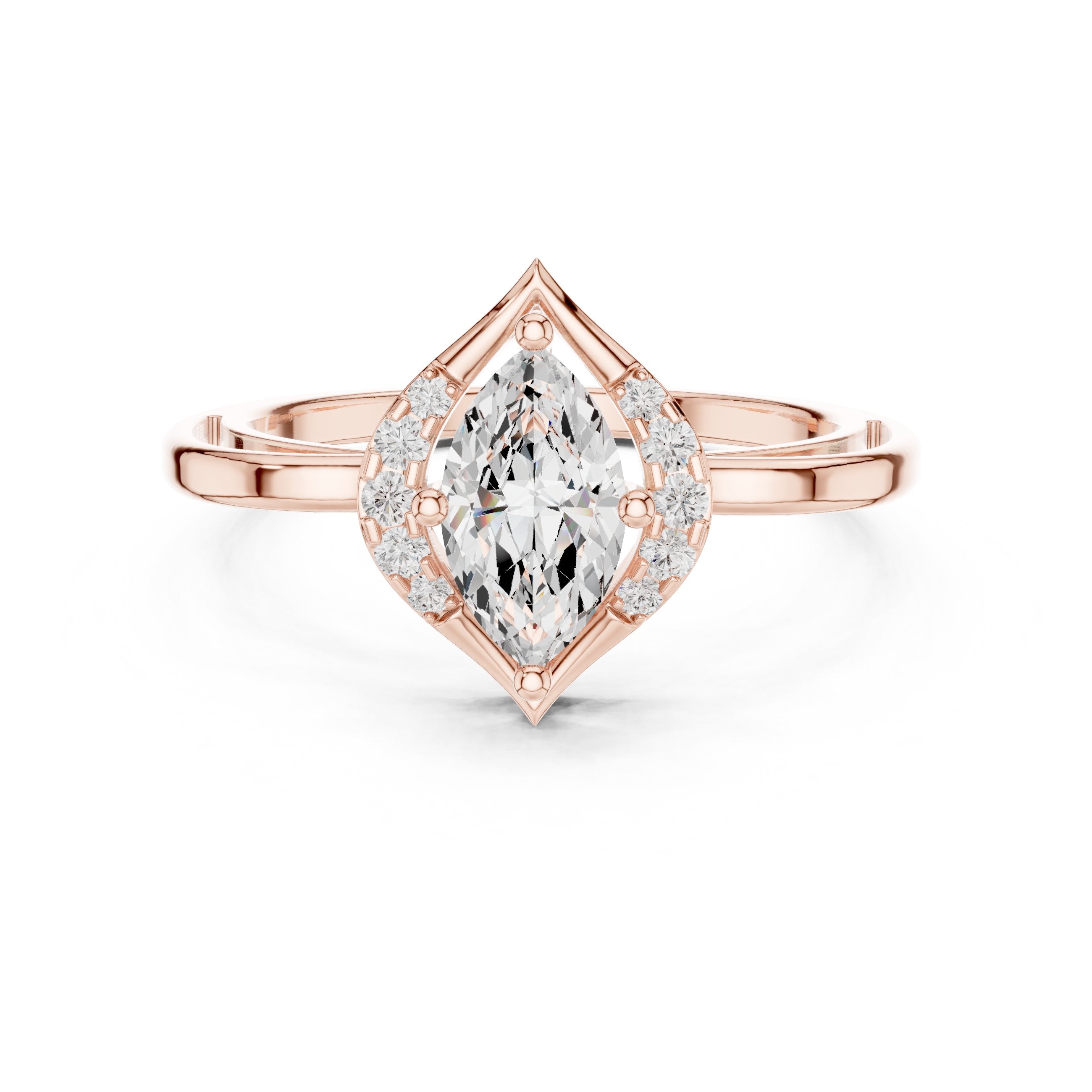 Marquise Cut Diamond-Shape Halo Engagement Ring in Rose Gold - VYKA Diamonds