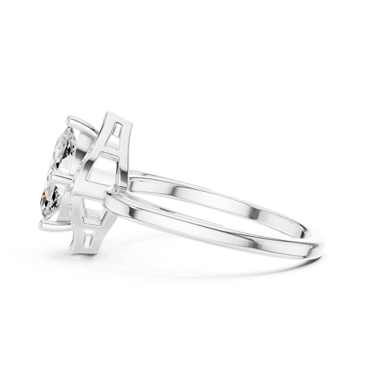 Marquise Cut Diamond-Shape Halo Engagement Ring