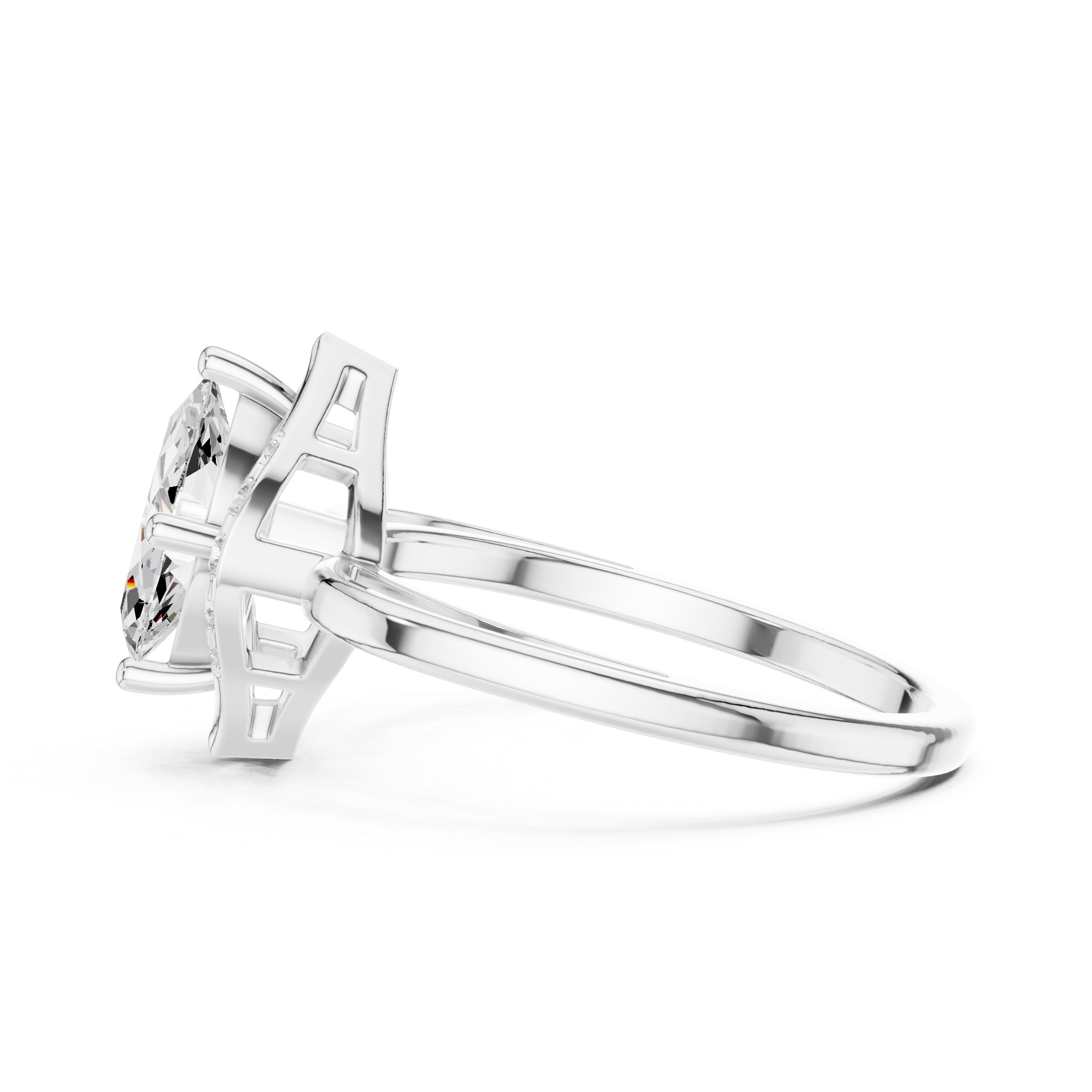 Marquise Cut Diamond-Shape Halo Engagement Ring in White Gold - VYKA Diamonds