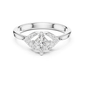 Princess Cut Diamond Leaf Accent Engagement Ring