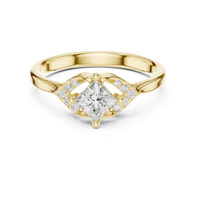 Princess Cut Diamond Leaf Accent Engagement Ring