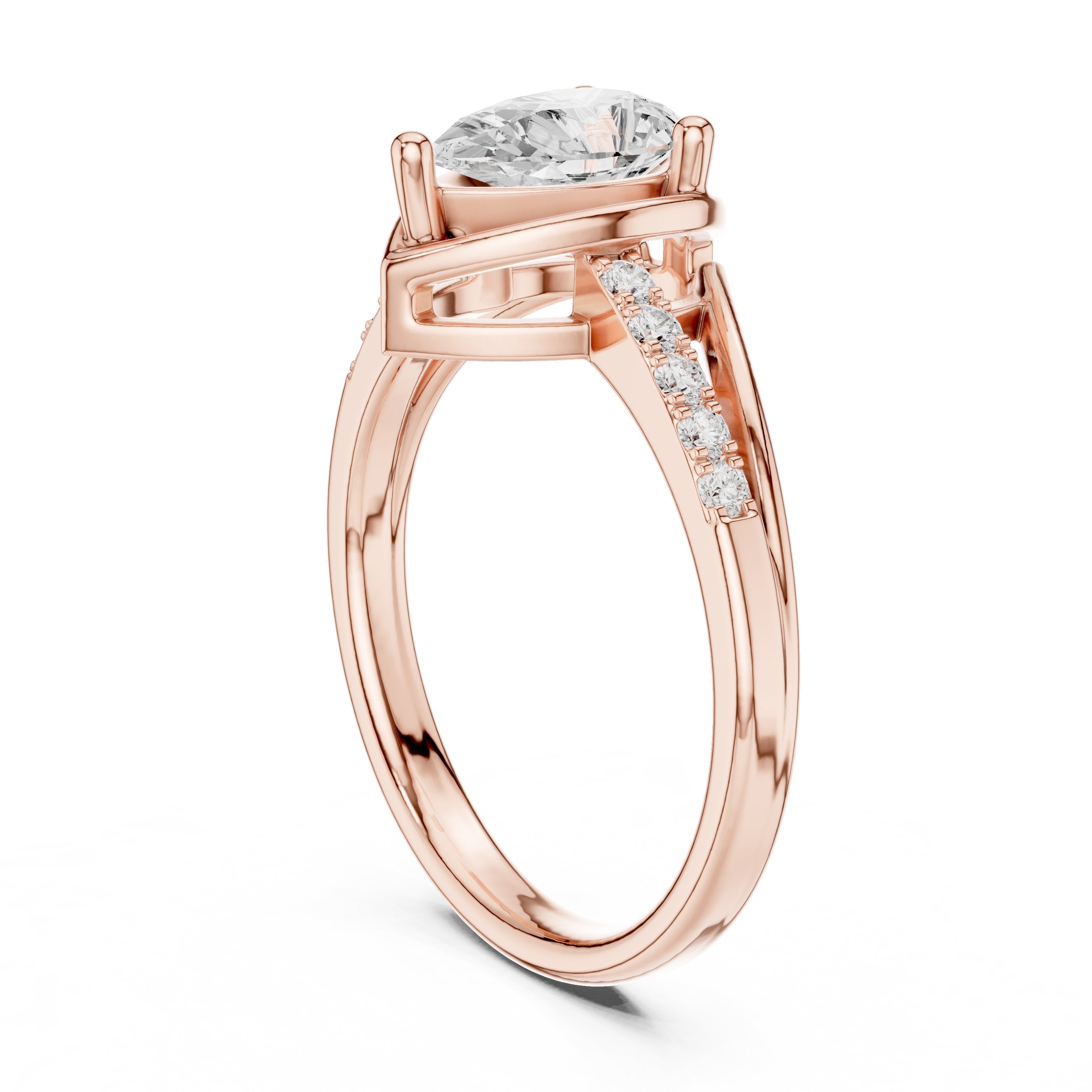 Pear Diamond Engagement Ring with Pavé Band in Rose Gold - VYKA Diamonds