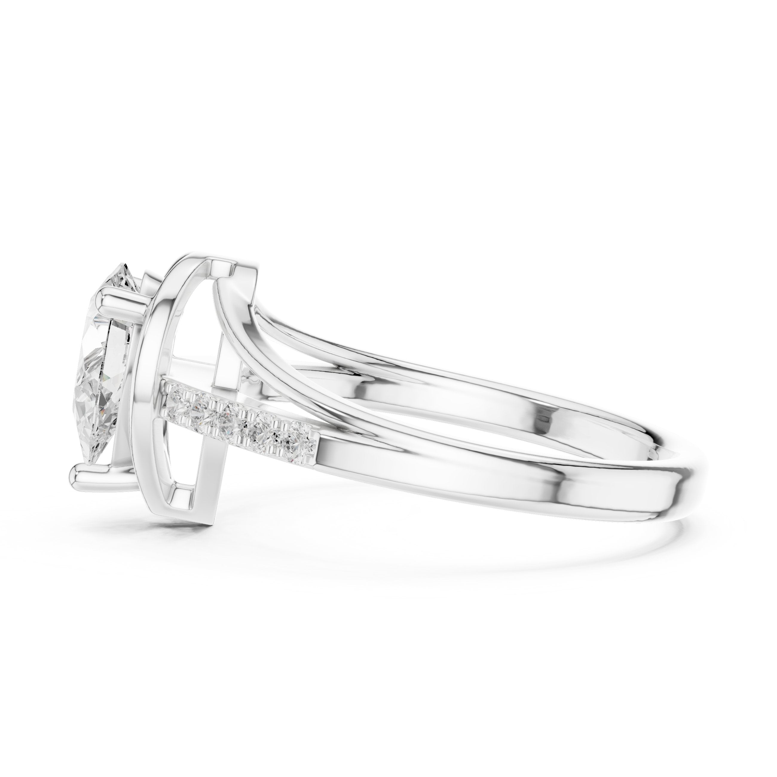 Pear Diamond Engagement Ring with Pavé Band in White Gold - VYKA Diamonds