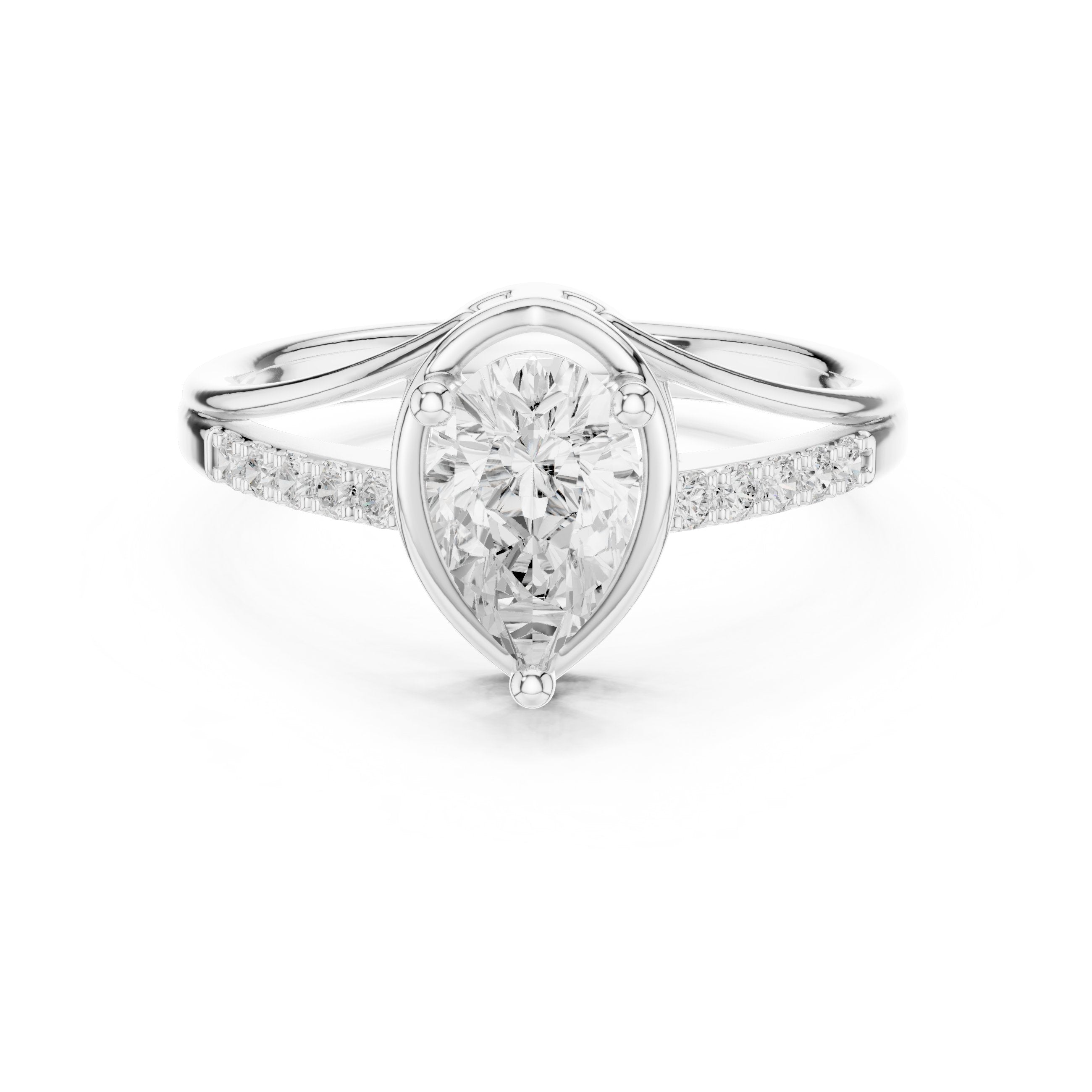Pear Diamond Engagement Ring with Pavé Band in White Gold - VYKA Diamonds