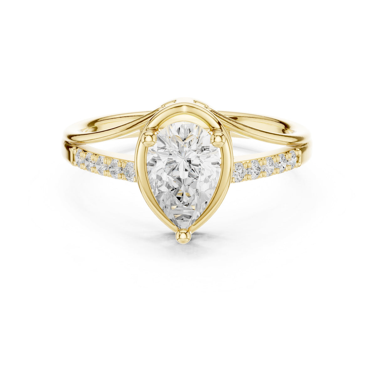 Pear Diamond Engagement Ring with Pavé Band