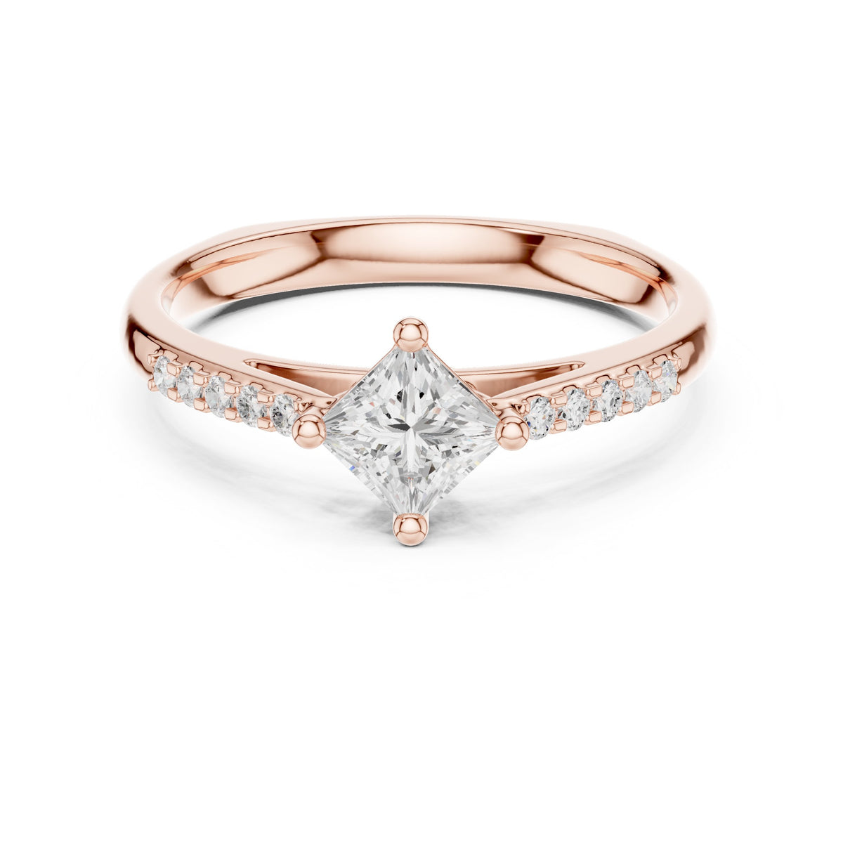 Kite Princess Cut Engagement Ring with Pavé Shoulders
