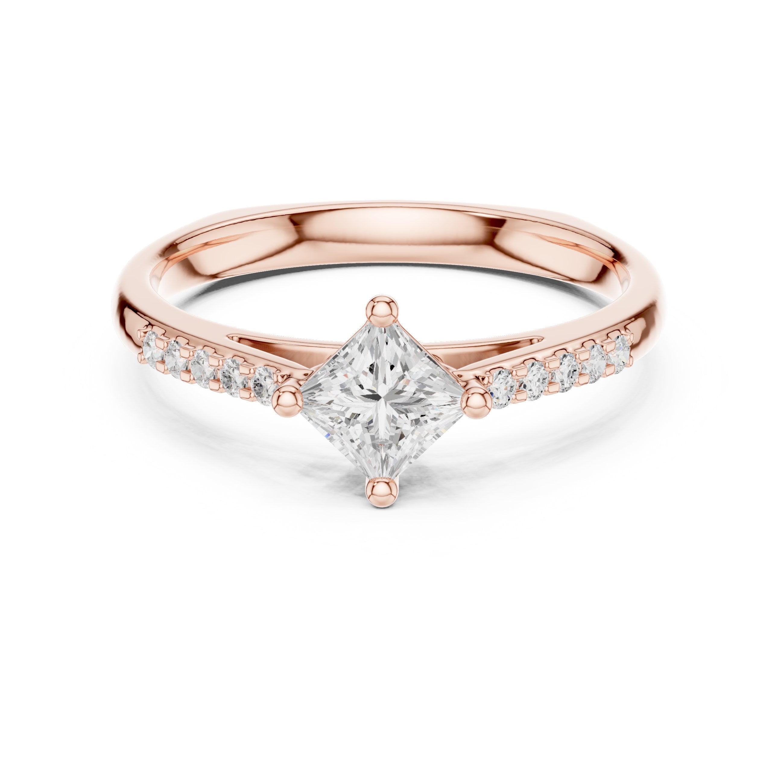 خاتم خطوبة بألماس أميري بوضعية معيّنية مع كتفَين بافيه in Rose Gold - VYKA Diamonds