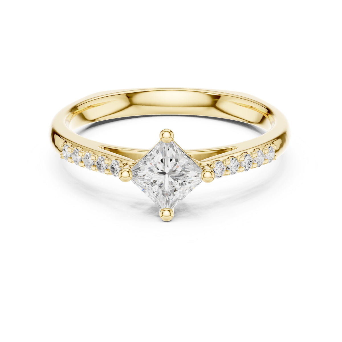 Kite Princess Cut Engagement Ring with Pavé Shoulders