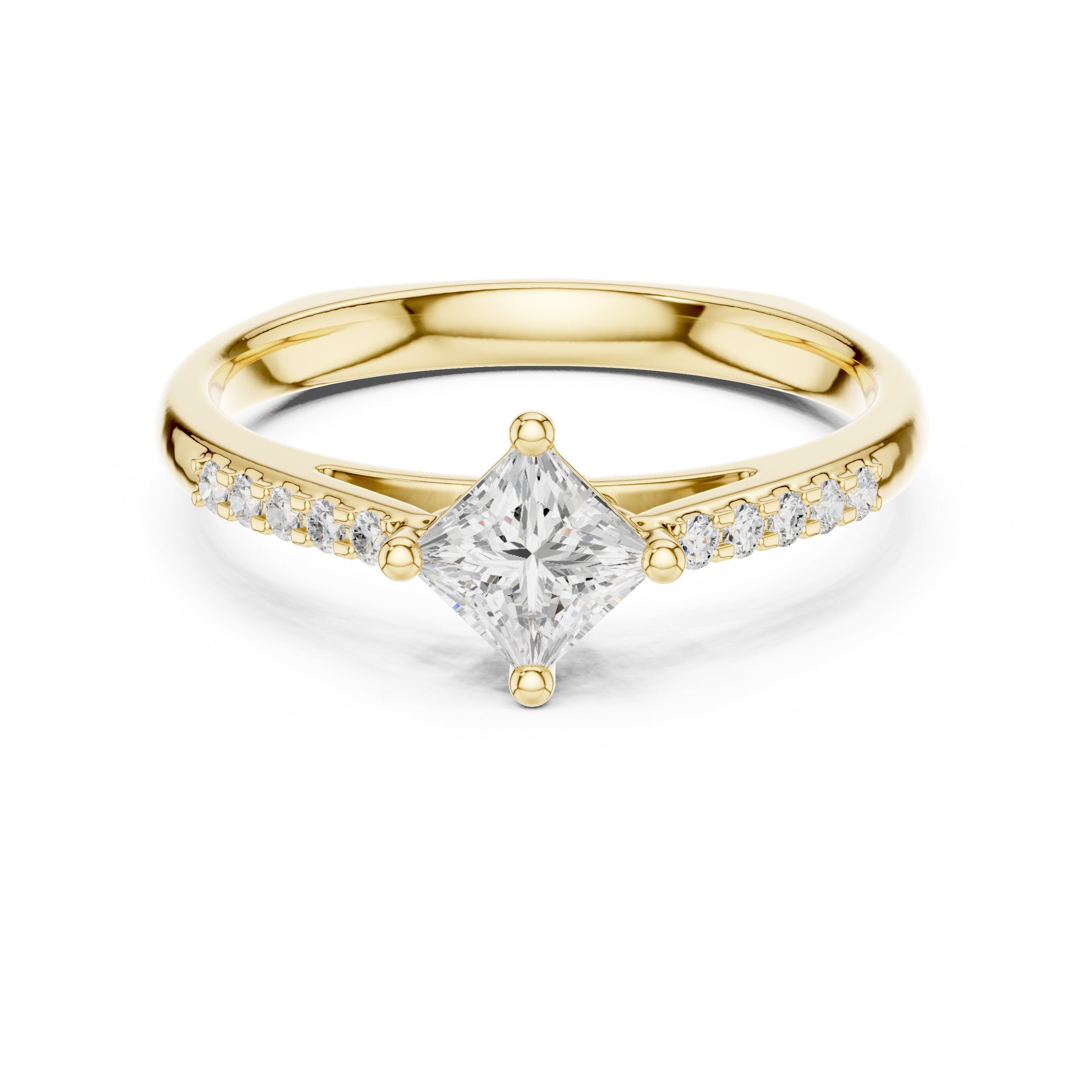 خاتم خطوبة بألماس أميري بوضعية معيّنية مع كتفَين بافيه in Yellow Gold - VYKA Diamonds