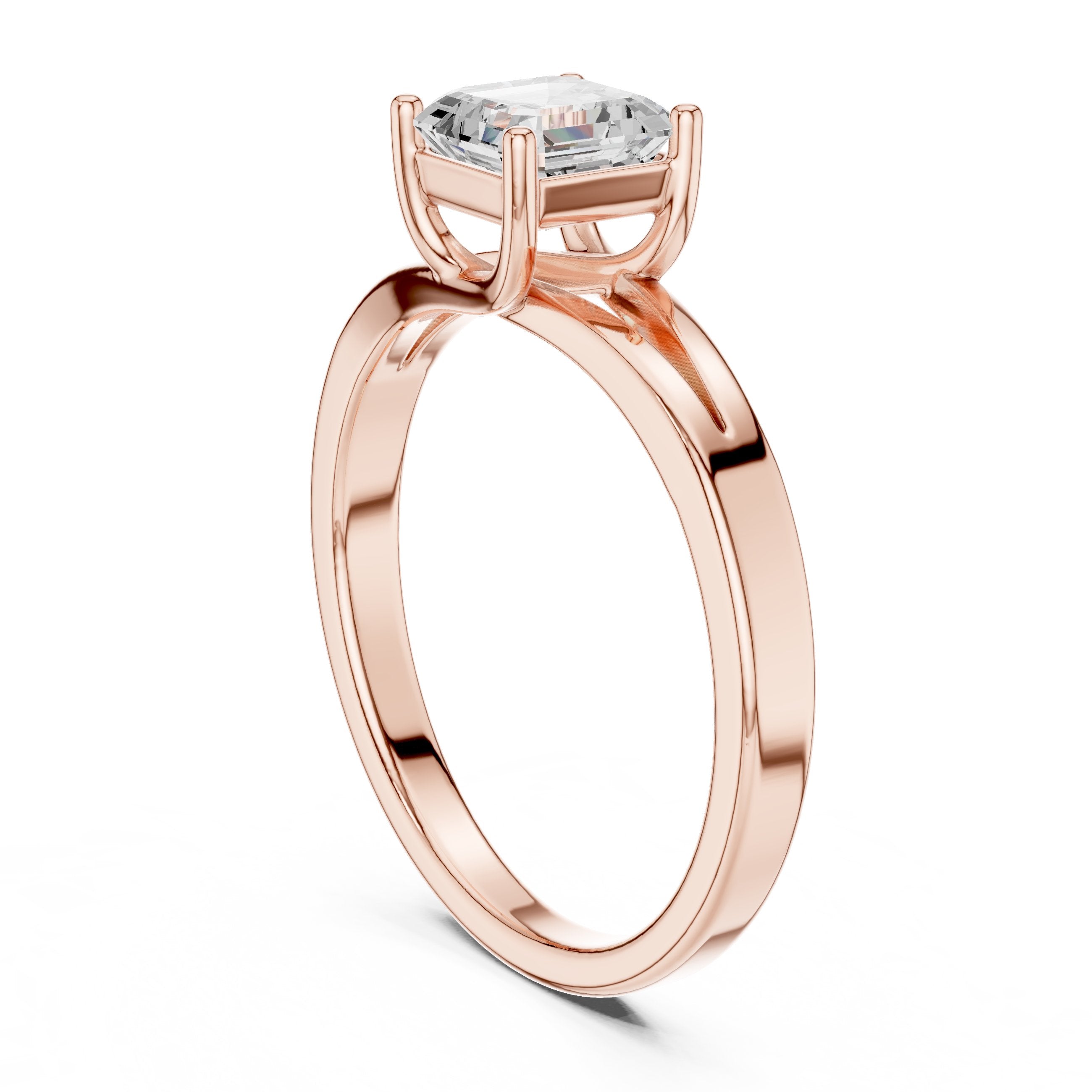 Asscher Cut Split Shank Solitaire Engagement Ring in Rose Gold - VYKA Diamonds
